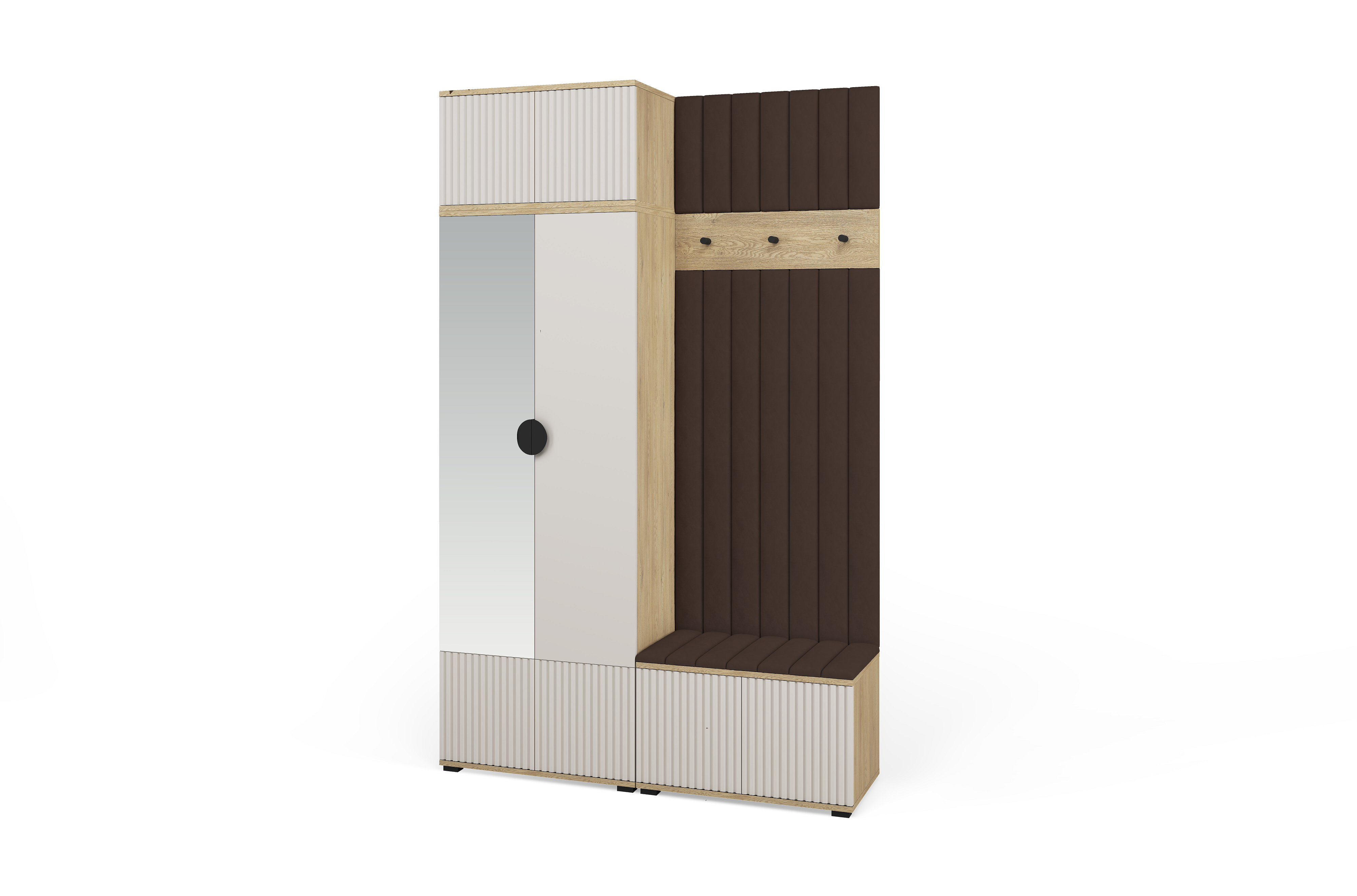 Bello Hallway Wardrobe Set 4 – Choose Leg Height, Mirror & Panel Colour | Cashmere & Cremona Oak