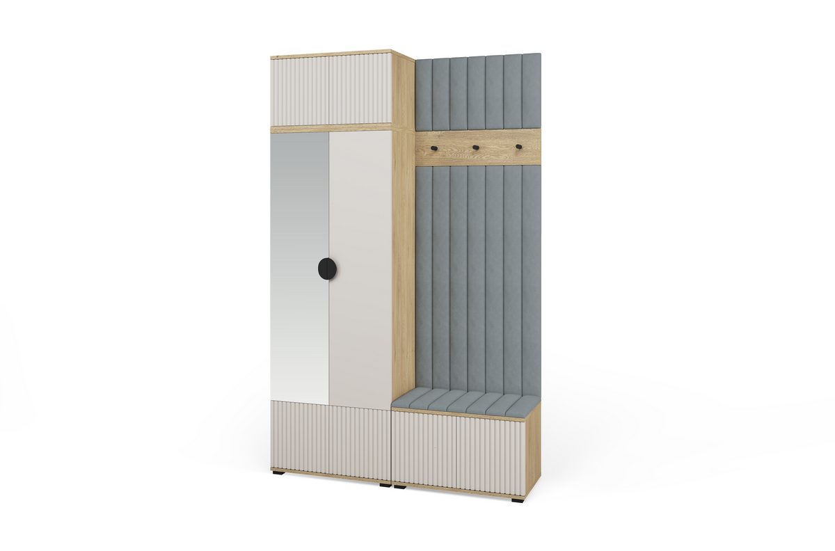 Bello Hallway Wardrobe Set 4 – Choose Leg Height, Mirror & Panel Colour | Cashmere & Cremona Oak