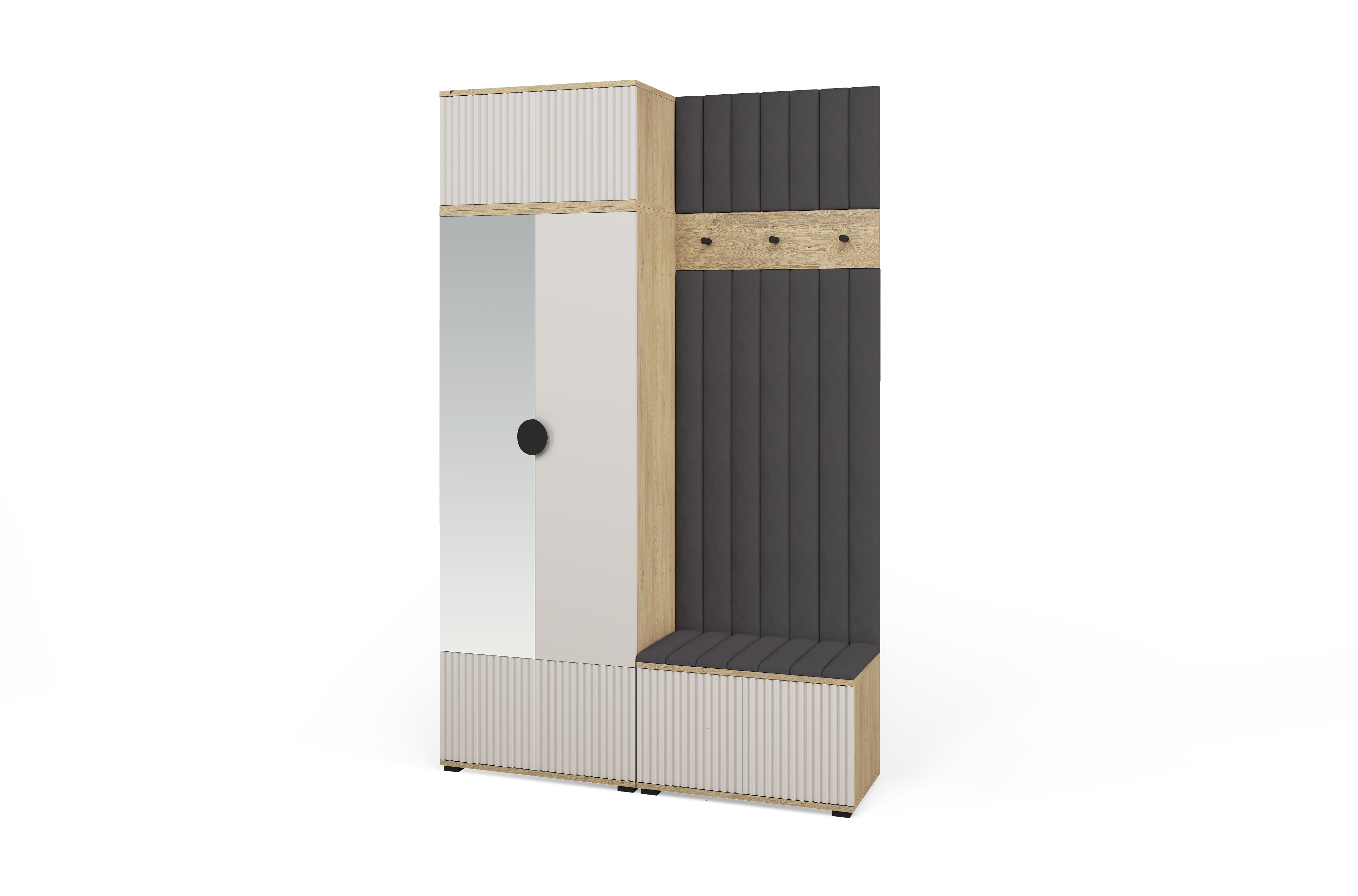 Bello Hallway Wardrobe Set 4 – Choose Leg Height, Mirror & Panel Colour | Cashmere & Cremona Oak