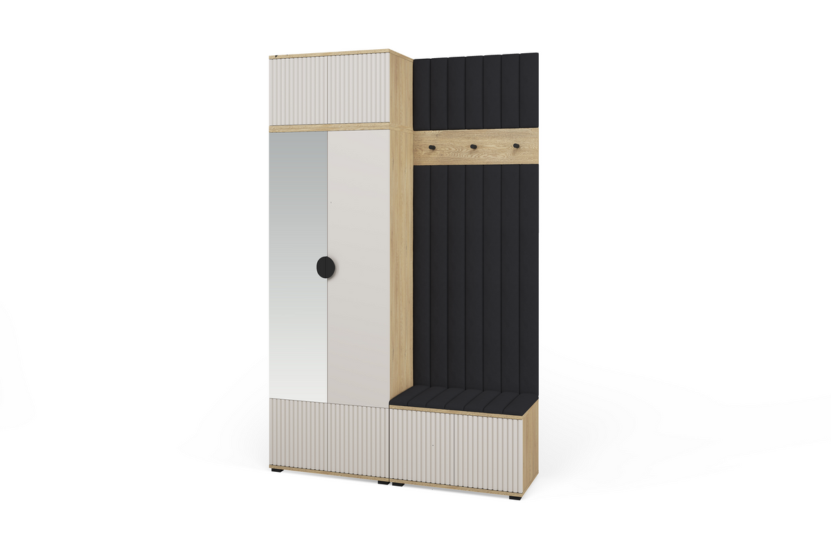 Bello Hallway Wardrobe Set 4 – Choose Leg Height, Mirror & Panel Colour | Cashmere & Cremona Oak