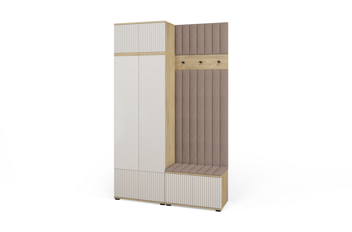 Bello Hallway Wardrobe Set 4 – Choose Leg Height, Mirror & Panel Colour | Cashmere & Cremona Oak