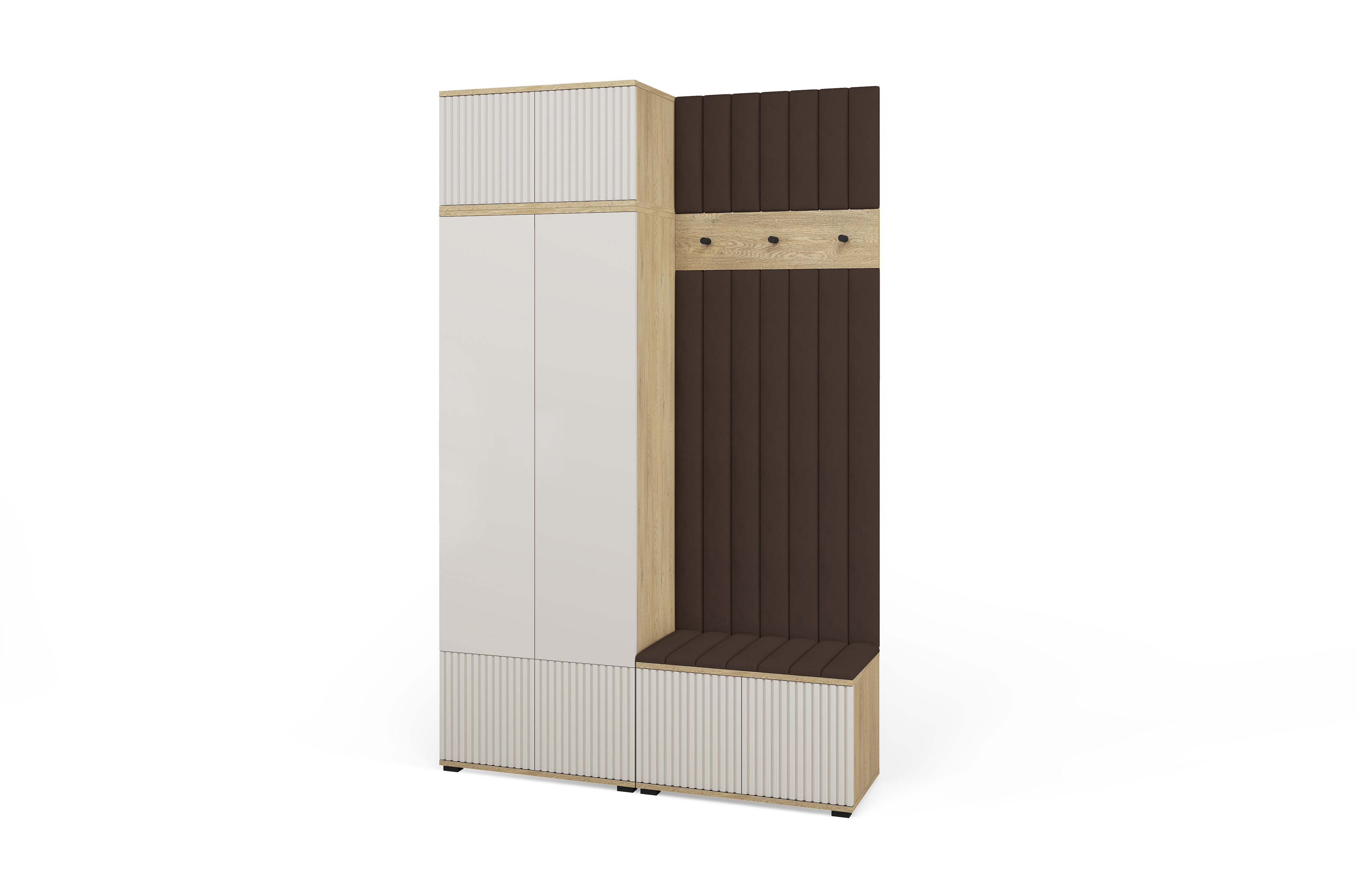 Bello Hallway Wardrobe Set 4 – Choose Leg Height, Mirror & Panel Colour | Cashmere & Cremona Oak