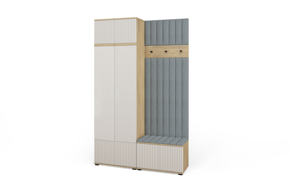 Bello Hallway Wardrobe Set 4 – Choose Leg Height, Mirror & Panel Colour | Cashmere & Cremona Oak