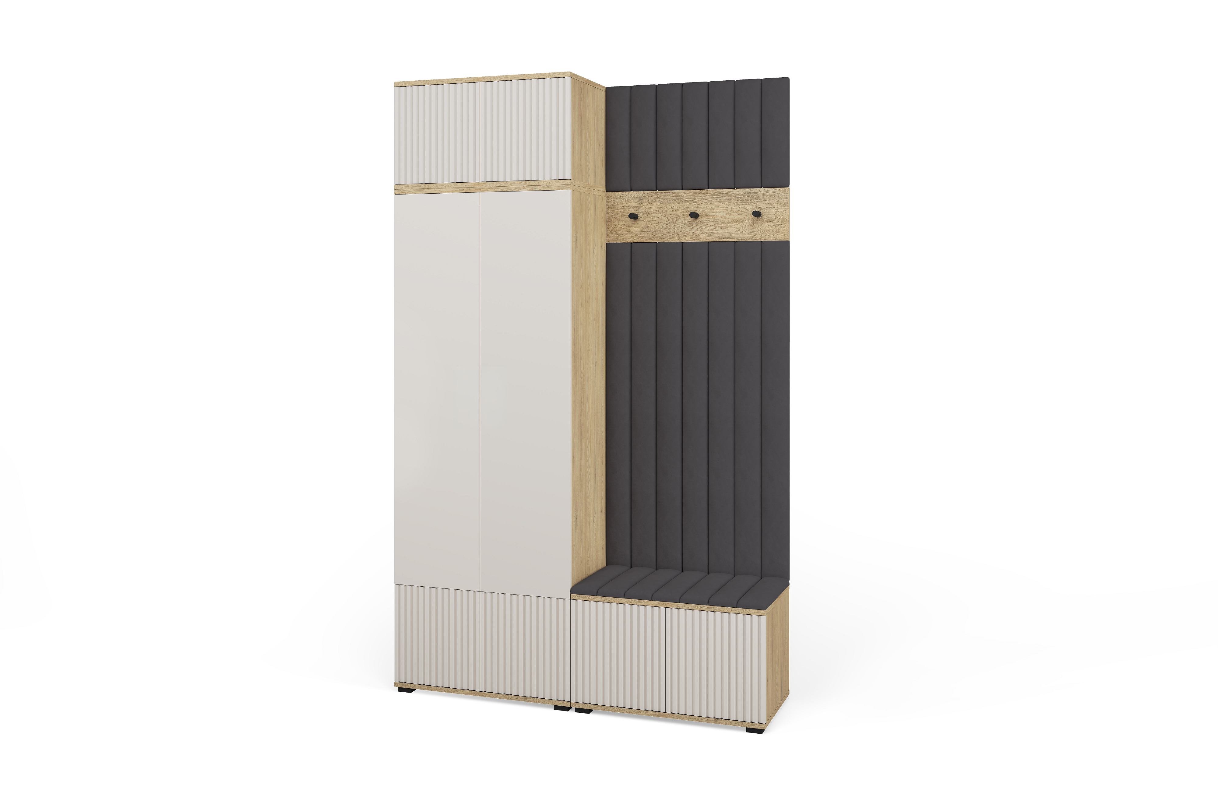 Bello Hallway Wardrobe Set 4 – Choose Leg Height, Mirror & Panel Colour | Cashmere & Cremona Oak