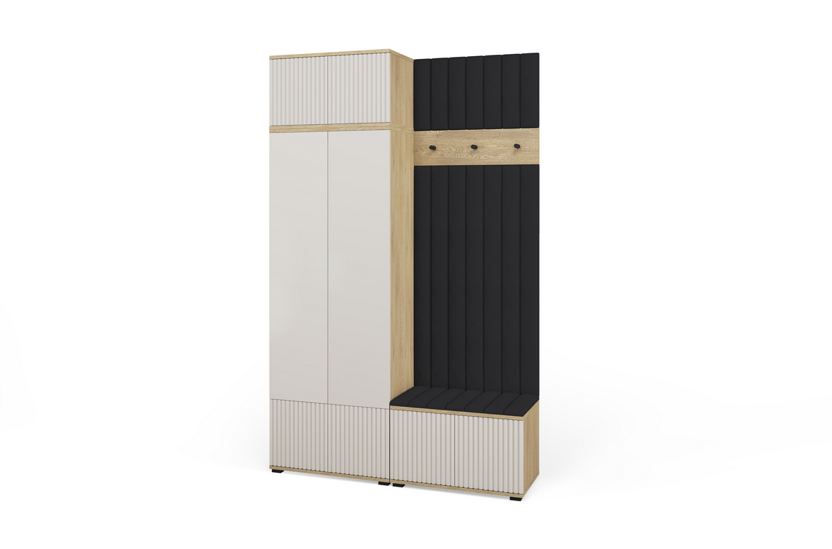 Bello Hallway Wardrobe Set 4 – Choose Leg Height, Mirror & Panel Colour | Cashmere & Cremona Oak