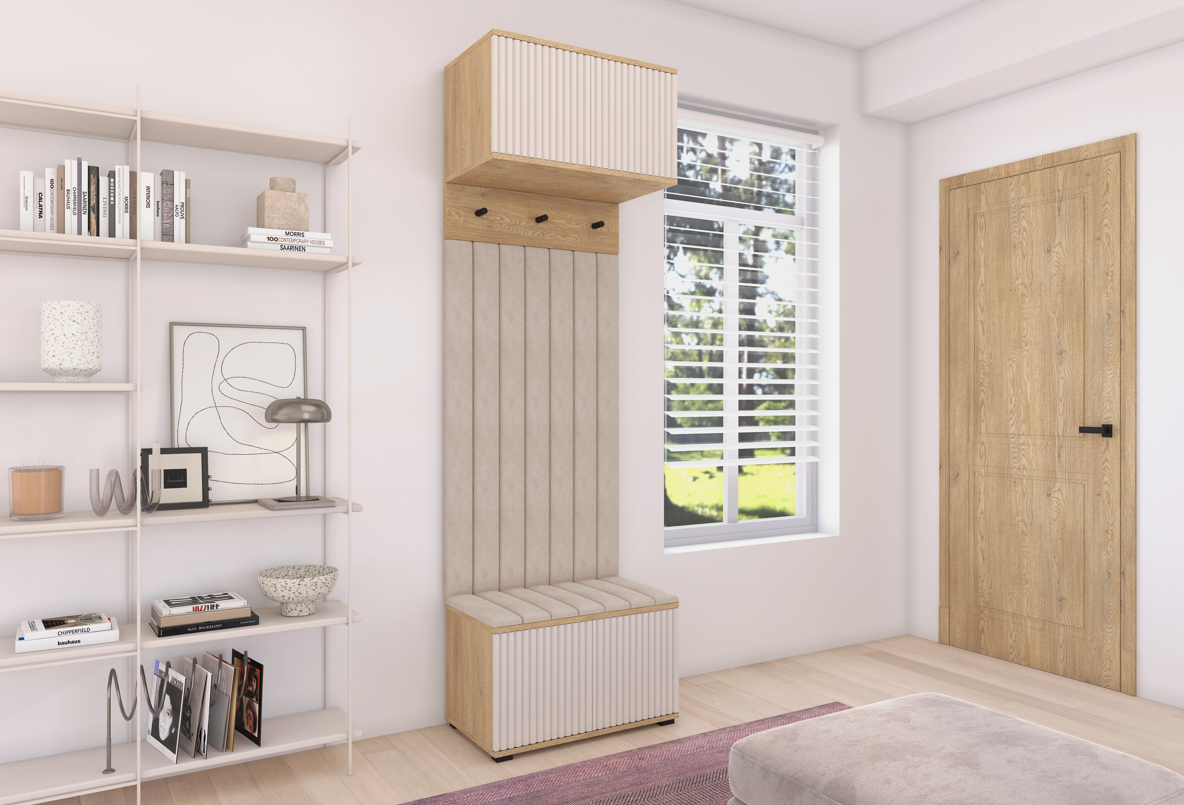 Bello Hallway Set 5 – Choose Leg Height & Panel Colour | Cashmere & Cremona Oak