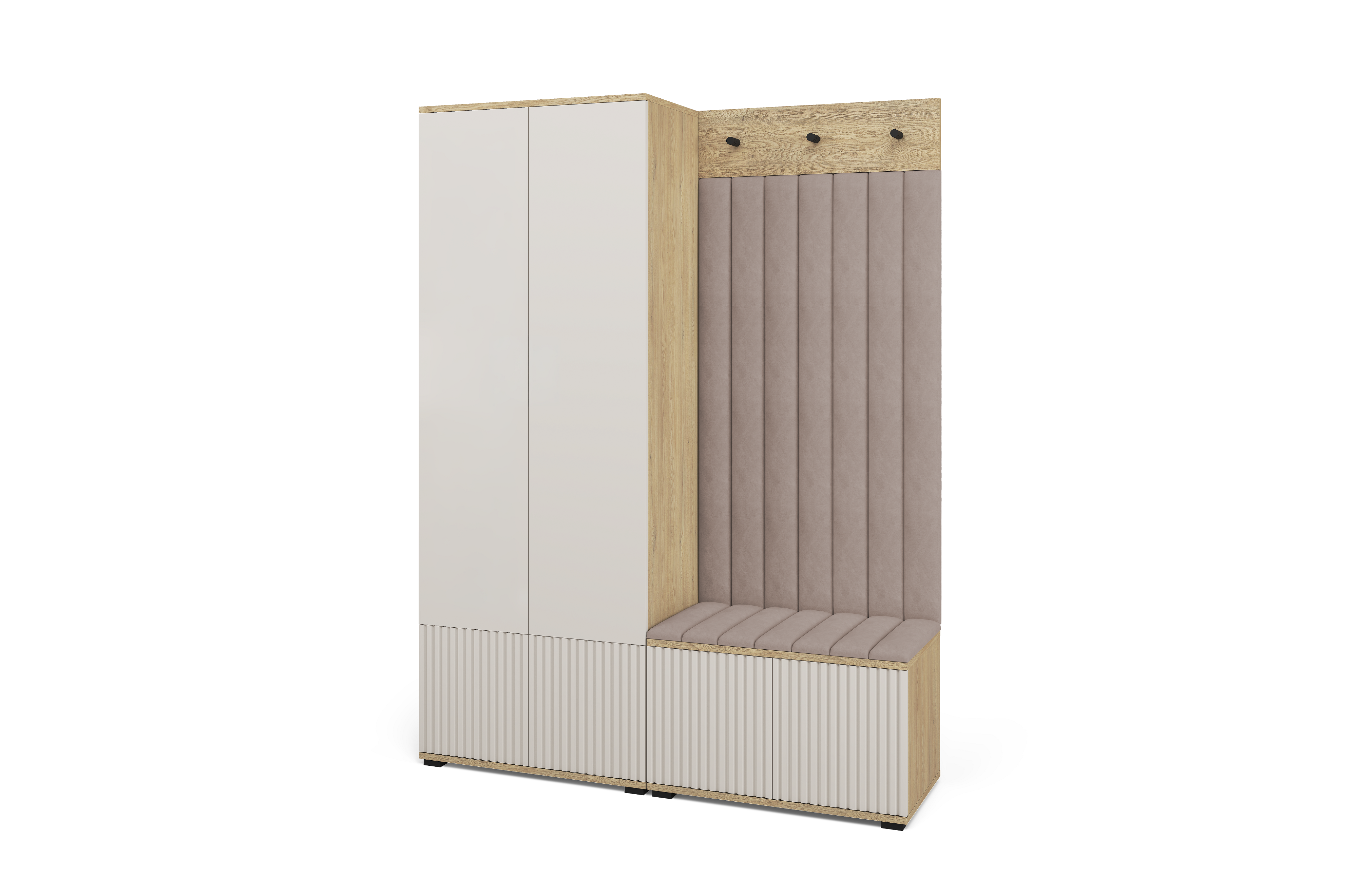 Bello Hallway Wardrobe Set 1 – Choose Leg Height, Mirror & Panel Colour | Cashmere & Cremona Oak