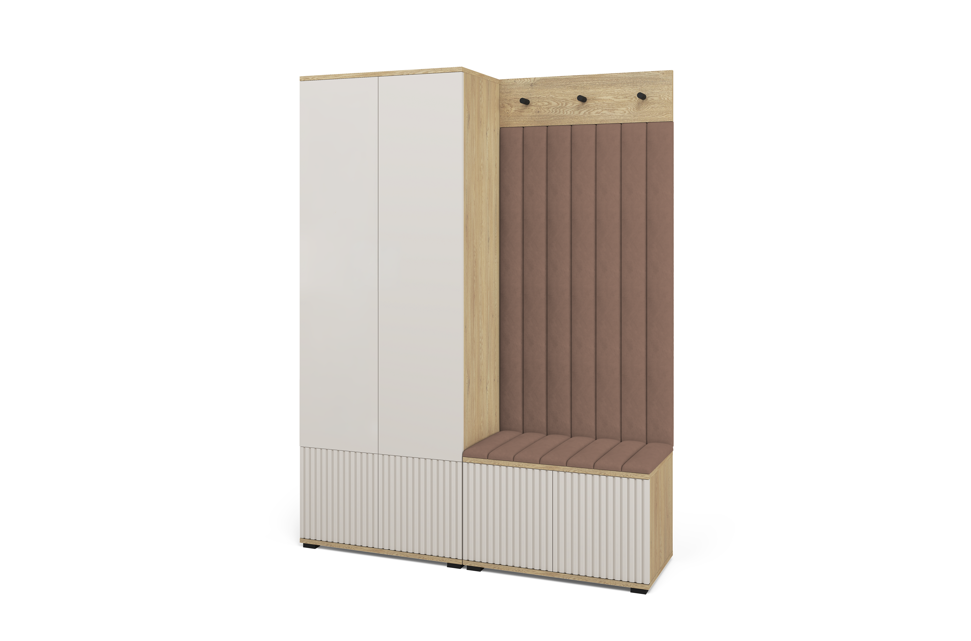 Bello Hallway Wardrobe Set 1 – Choose Leg Height, Mirror & Panel Colour | Cashmere & Cremona Oak