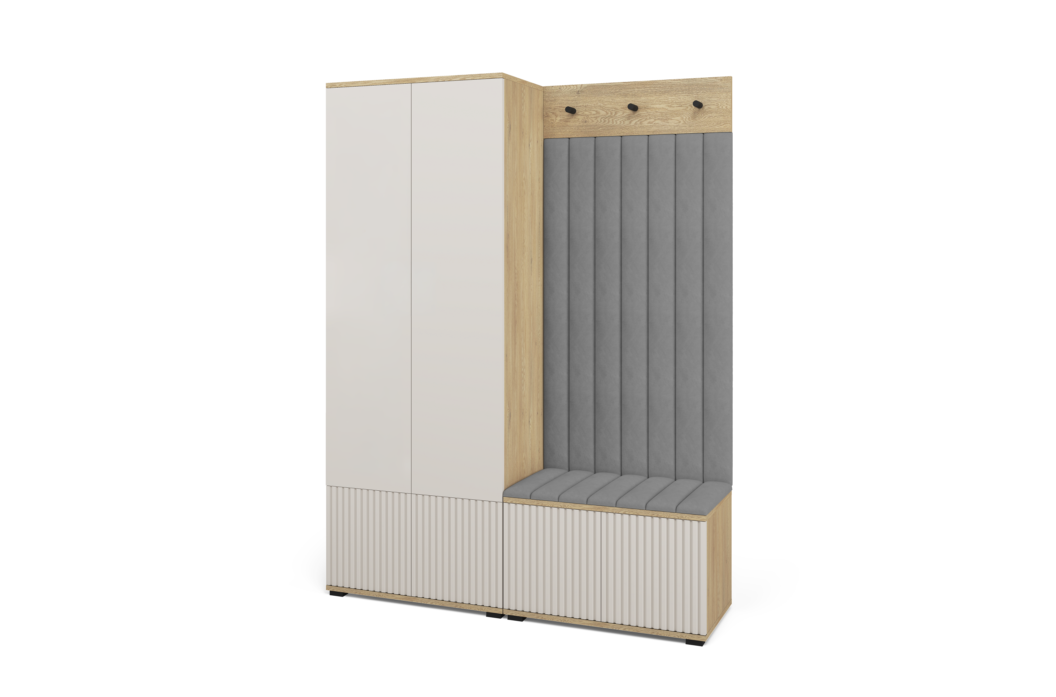 Bello Hallway Wardrobe Set 1 – Choose Leg Height, Mirror & Panel Colour | Cashmere & Cremona Oak