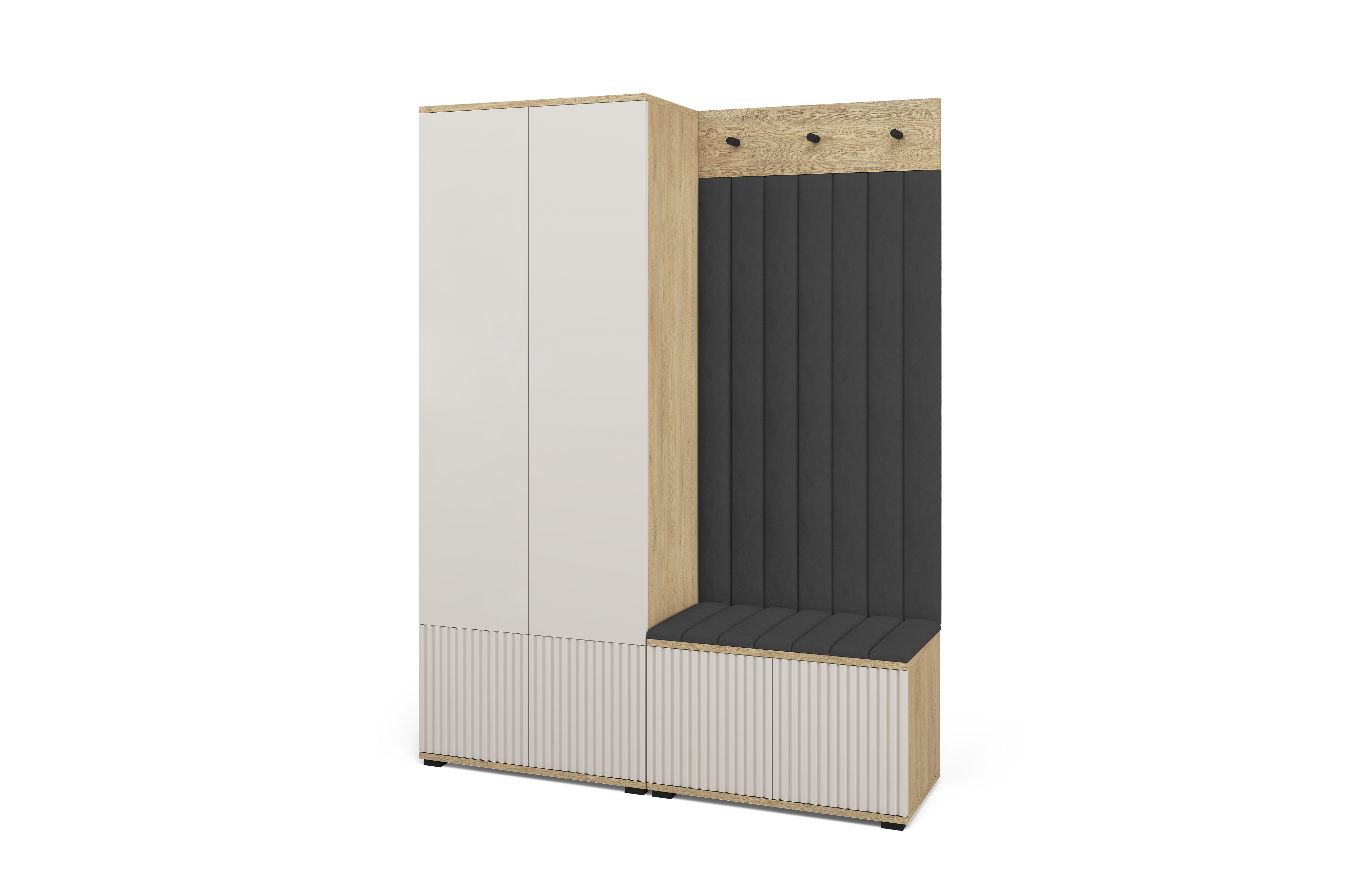 Bello Hallway Wardrobe Set 1 – Choose Leg Height, Mirror & Panel Colour | Cashmere & Cremona Oak