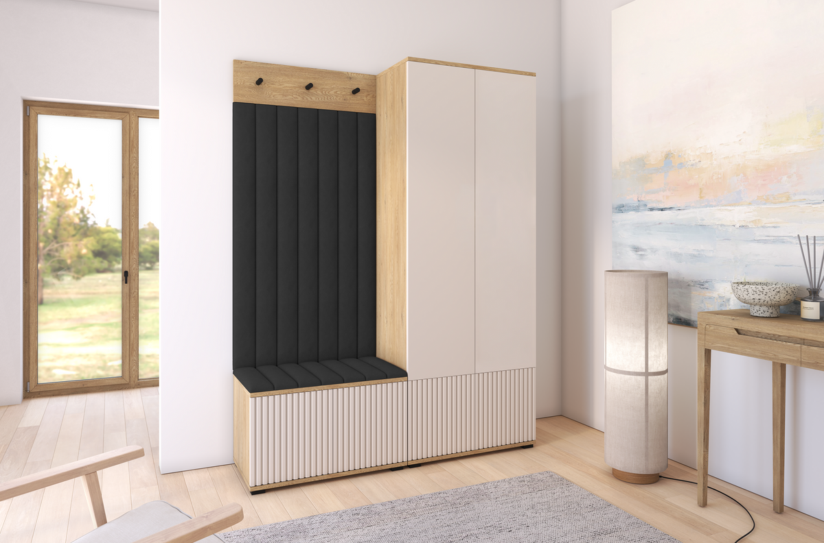 Bello Hallway Wardrobe Set 1 – Choose Leg Height, Mirror & Panel Colour | Cashmere & Cremona Oak