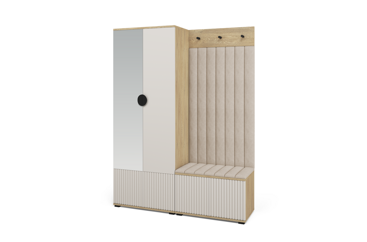 Bello Hallway Wardrobe Set 1 – Choose Leg Height, Mirror & Panel Colour | Cashmere & Cremona Oak