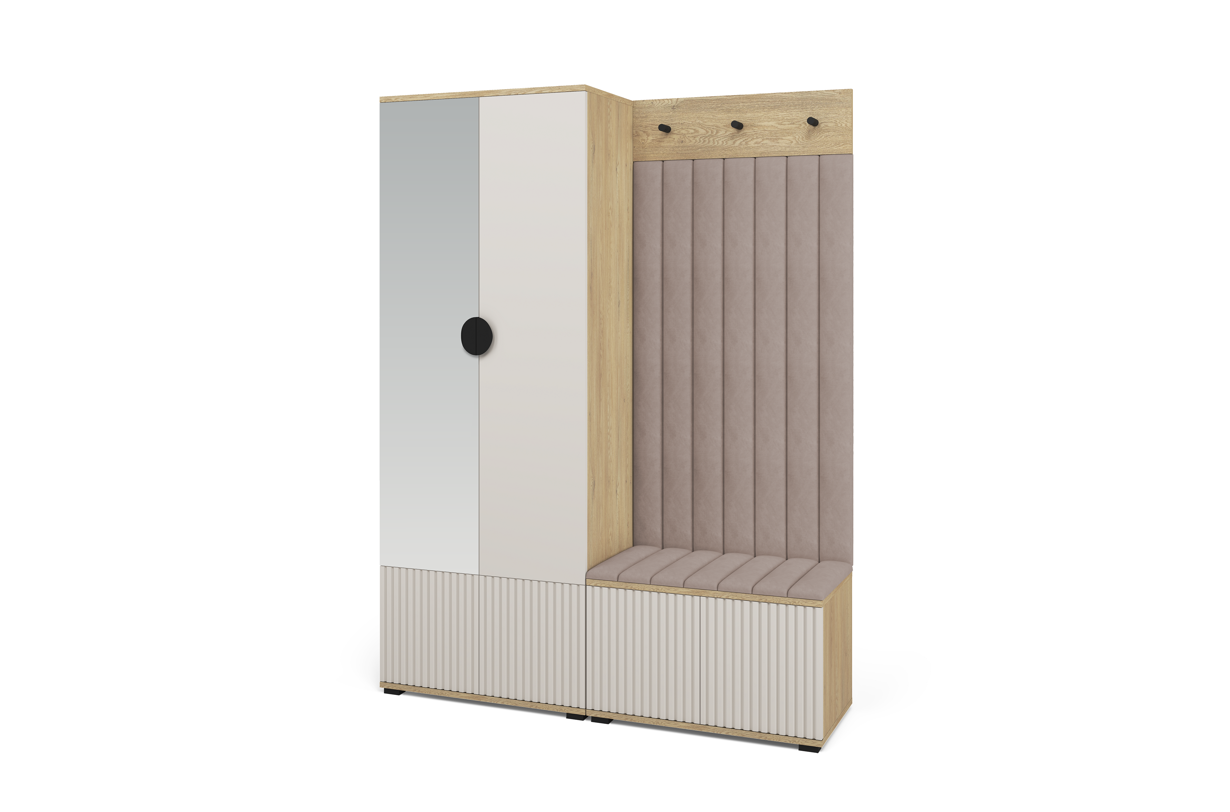 Bello Hallway Wardrobe Set 1 – Choose Leg Height, Mirror & Panel Colour | Cashmere & Cremona Oak