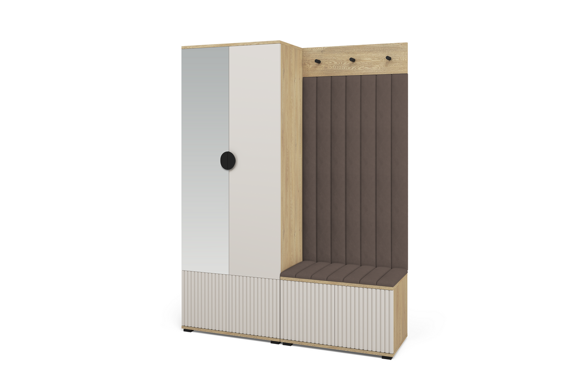 Bello Hallway Wardrobe Set 1 – Choose Leg Height, Mirror & Panel Colour | Cashmere & Cremona Oak