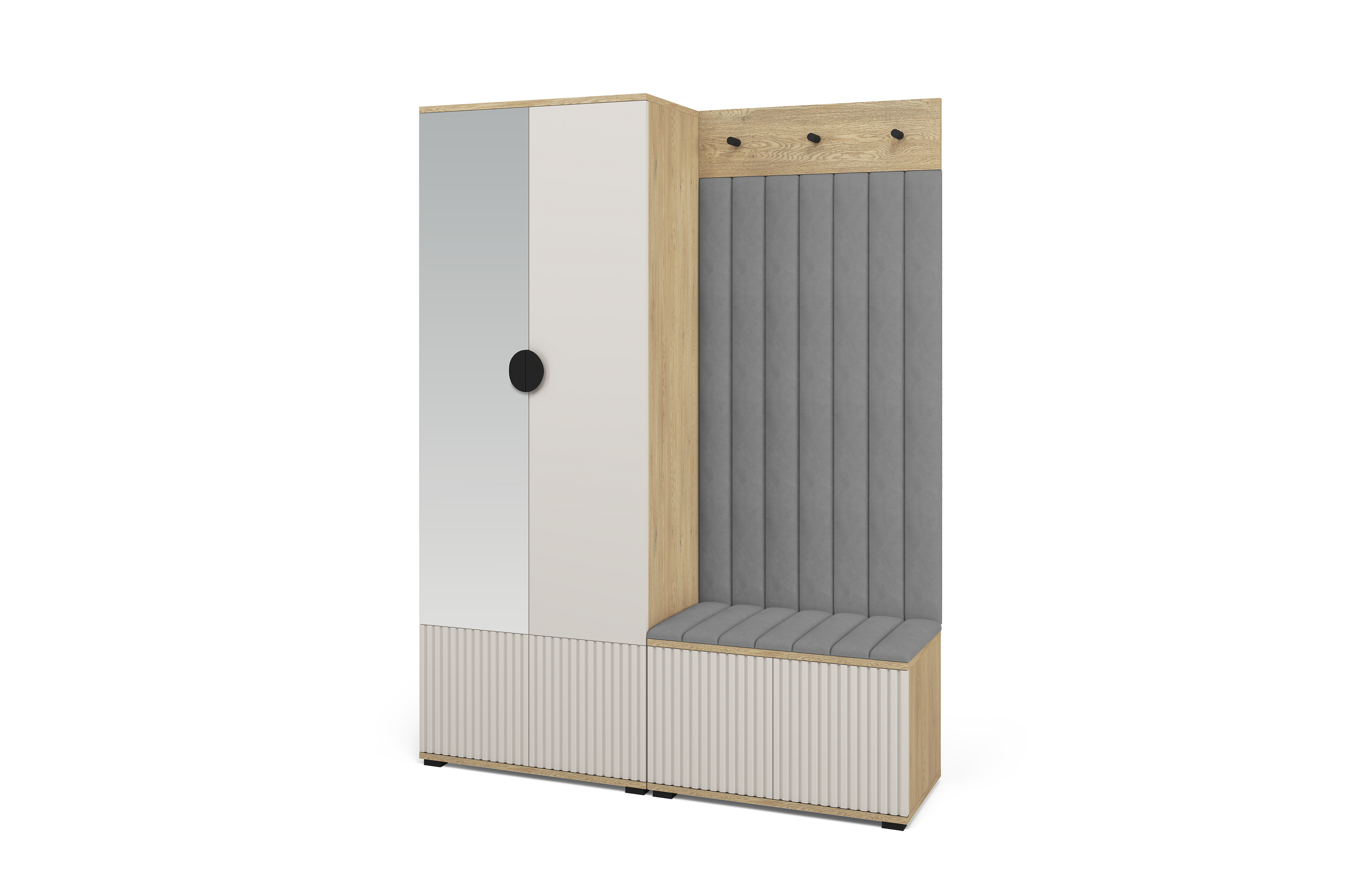 Bello Hallway Wardrobe Set 1 – Choose Leg Height, Mirror & Panel Colour | Cashmere & Cremona Oak