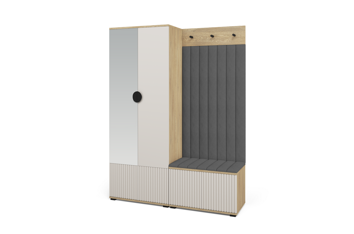 Bello Hallway Wardrobe Set 1 – Choose Leg Height, Mirror & Panel Colour | Cashmere & Cremona Oak