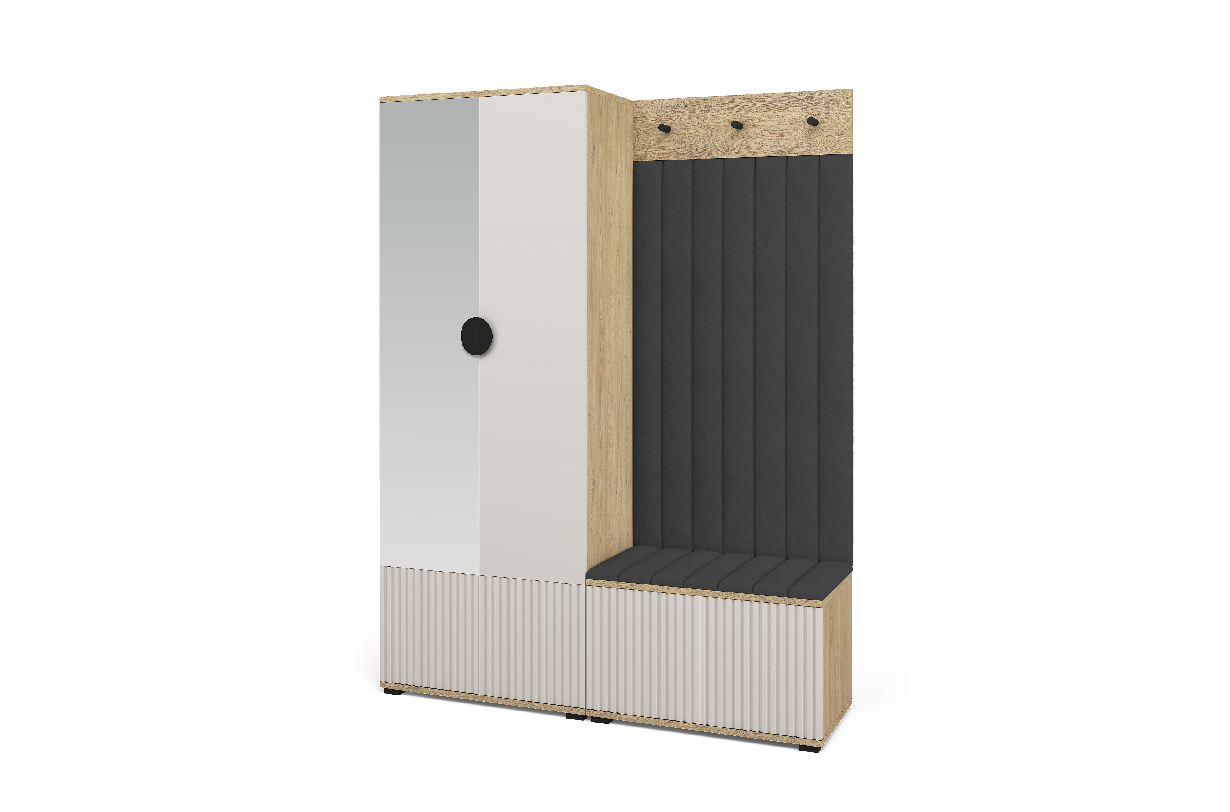 Bello Hallway Wardrobe Set 1 – Choose Leg Height, Mirror & Panel Colour | Cashmere & Cremona Oak