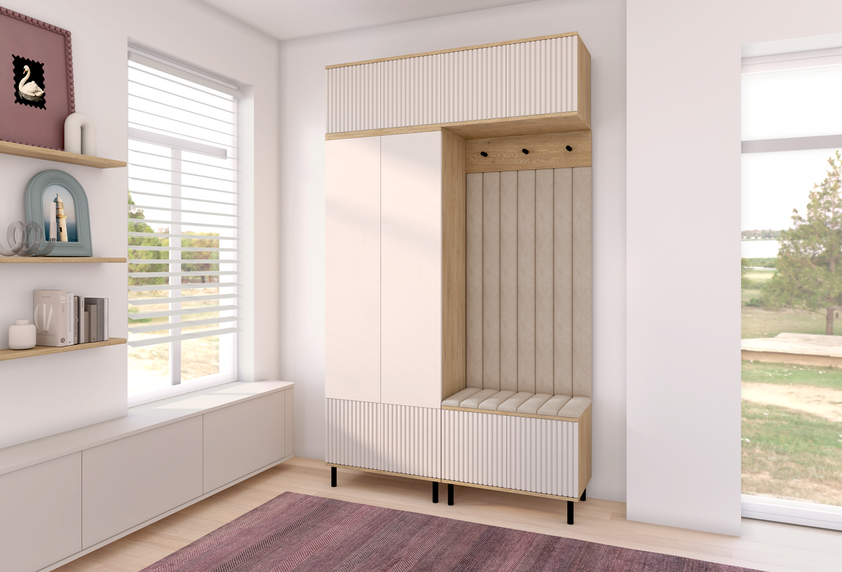 Bello Hallway Wardrobe Set 2 – Choose Leg Height, Mirror & Panel Colour | Cashmere & Cremona Oak