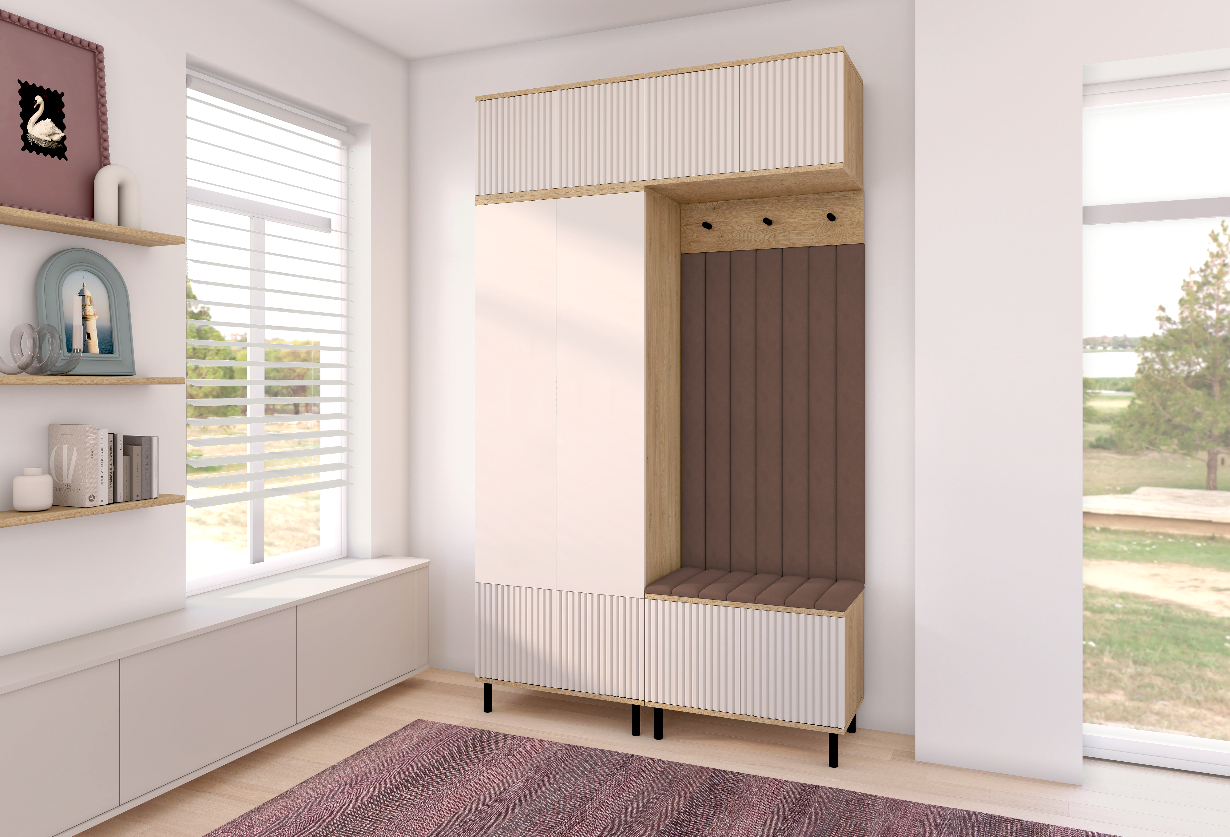 Bello Hallway Wardrobe Set 2 – Choose Leg Height, Mirror & Panel Colour | Cashmere & Cremona Oak