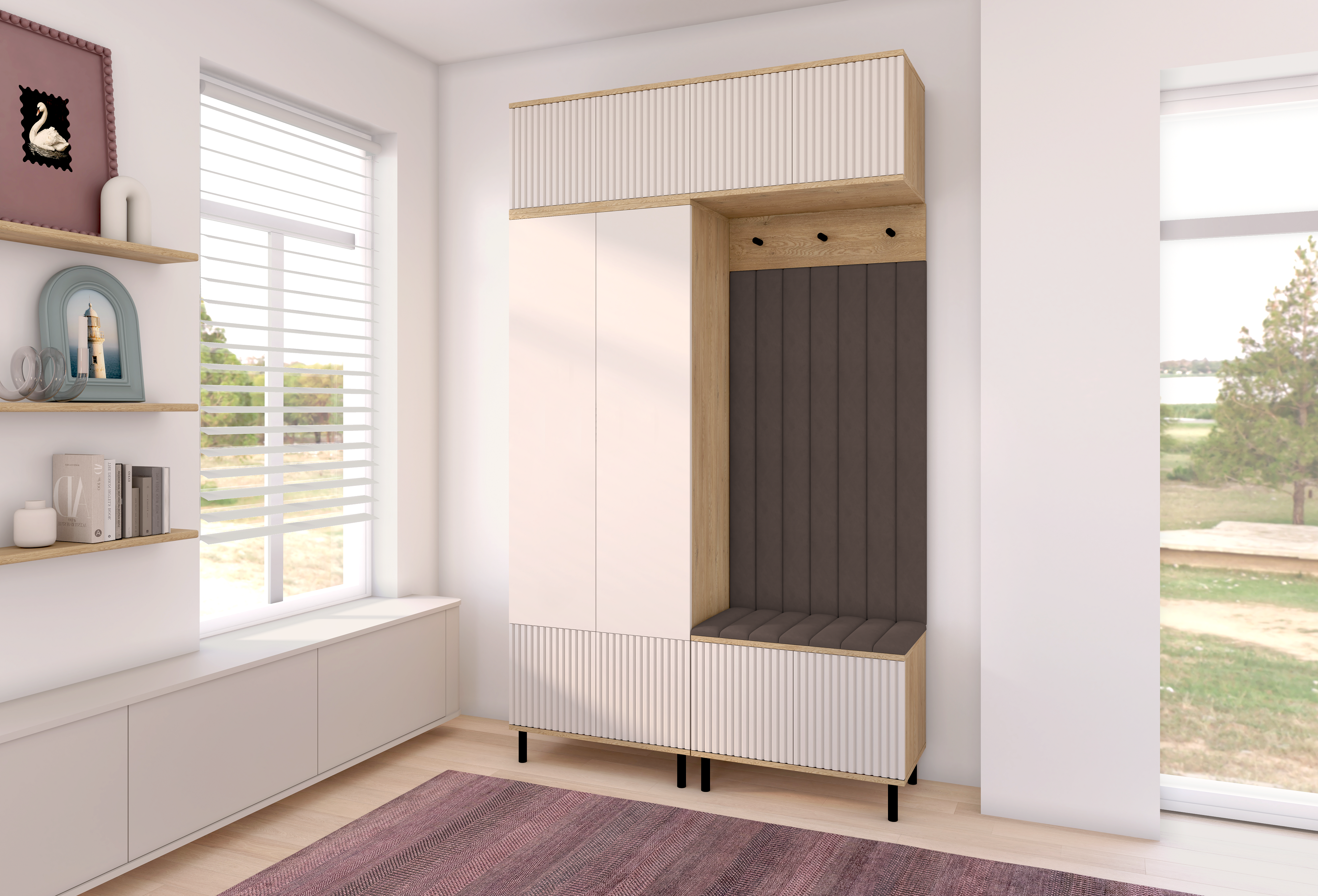 Bello Hallway Wardrobe Set 2 – Choose Leg Height, Mirror & Panel Colour | Cashmere & Cremona Oak