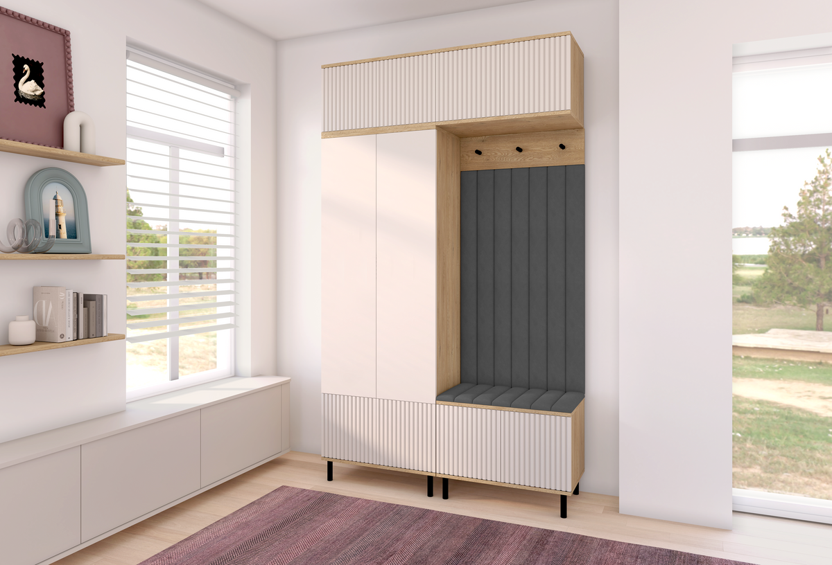 Bello Hallway Wardrobe Set 2 – Choose Leg Height, Mirror & Panel Colour | Cashmere & Cremona Oak