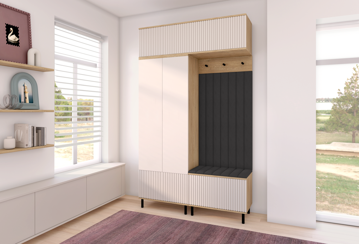 Bello Hallway Wardrobe Set 2 – Choose Leg Height, Mirror & Panel Colour | Cashmere & Cremona Oak