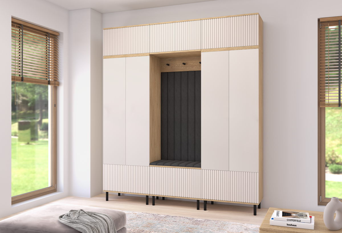 Bello Hallway Wardrobe Set 3 – Choose Leg Height, Mirror & Panel Colour | Cashmere & Cremona Oak