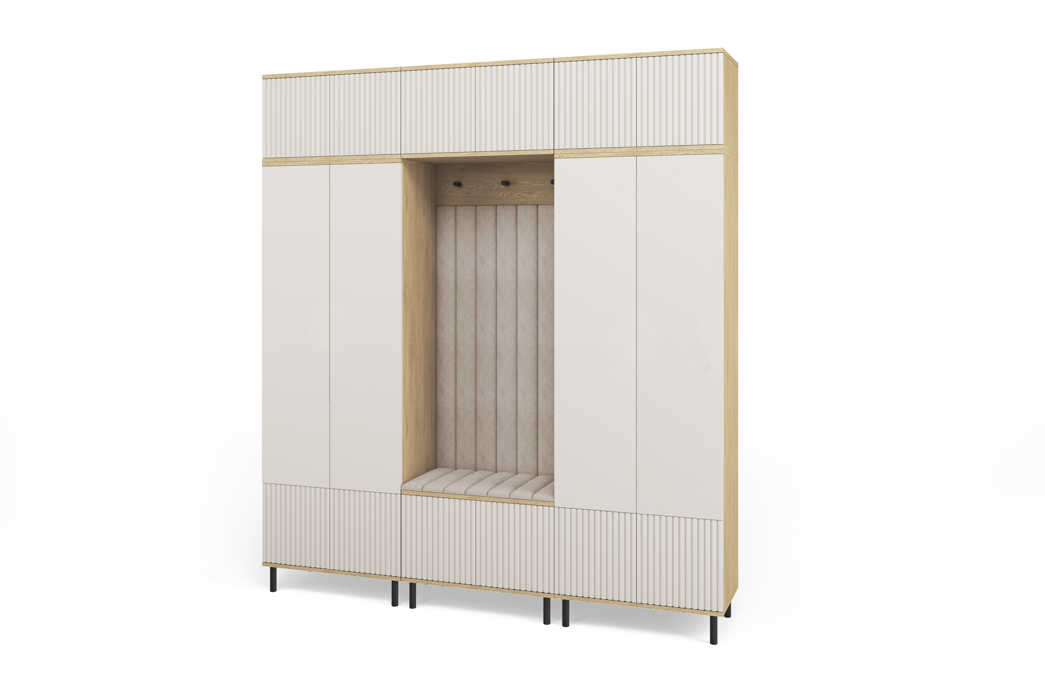 Bello Hallway Wardrobe Set 3 – Choose Leg Height, Mirror & Panel Colour | Cashmere & Cremona Oak