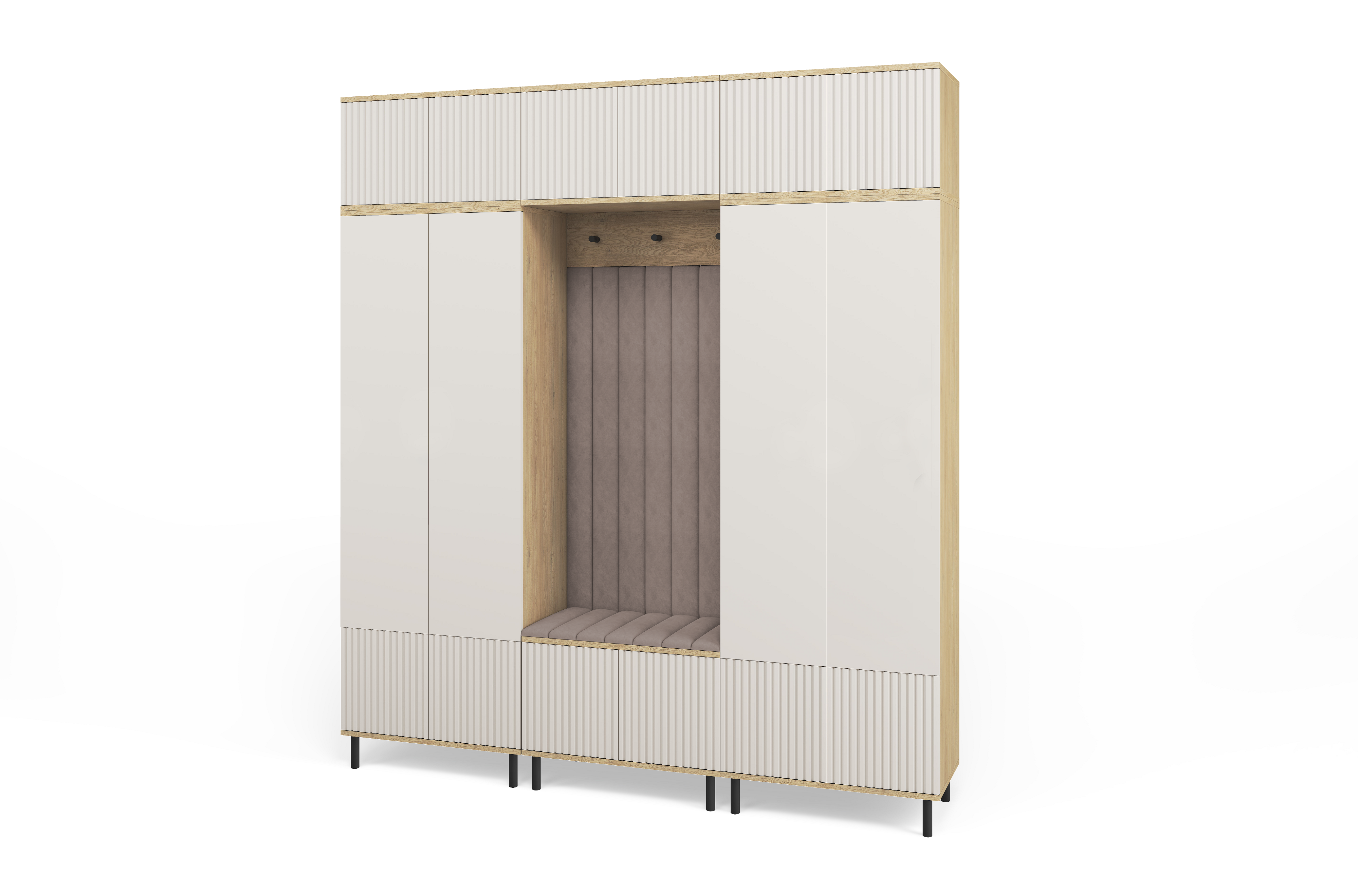 Bello Hallway Wardrobe Set 3 – Choose Leg Height, Mirror & Panel Colour | Cashmere & Cremona Oak