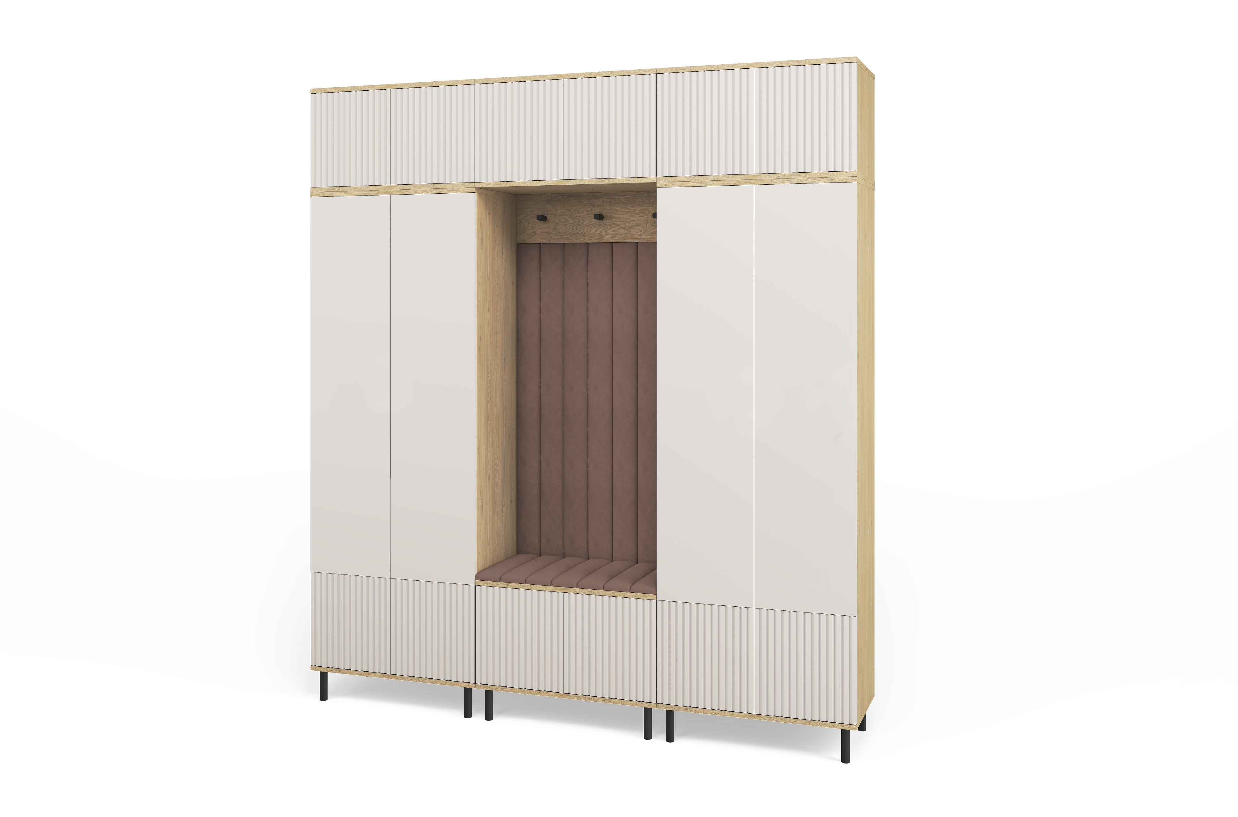 Bello Hallway Wardrobe Set 3 – Choose Leg Height, Mirror & Panel Colour | Cashmere & Cremona Oak