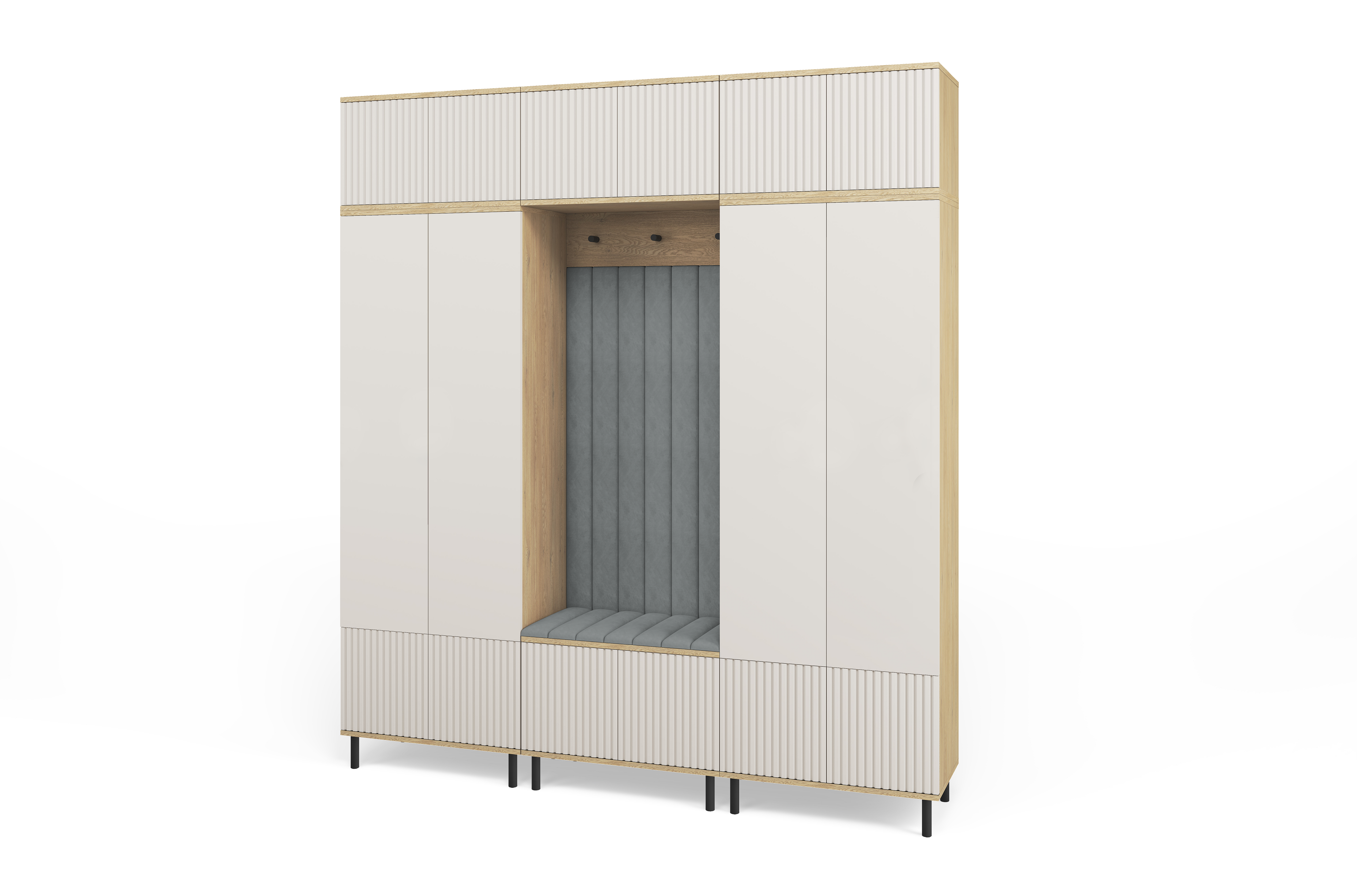 Bello Hallway Wardrobe Set 3 – Choose Leg Height, Mirror & Panel Colour | Cashmere & Cremona Oak