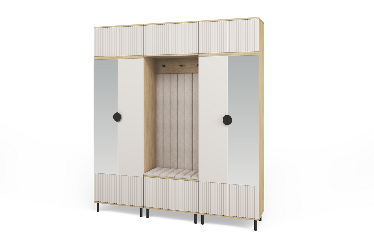 Bello Hallway Wardrobe Set 3 – Choose Leg Height, Mirror & Panel Colour | Cashmere & Cremona Oak
