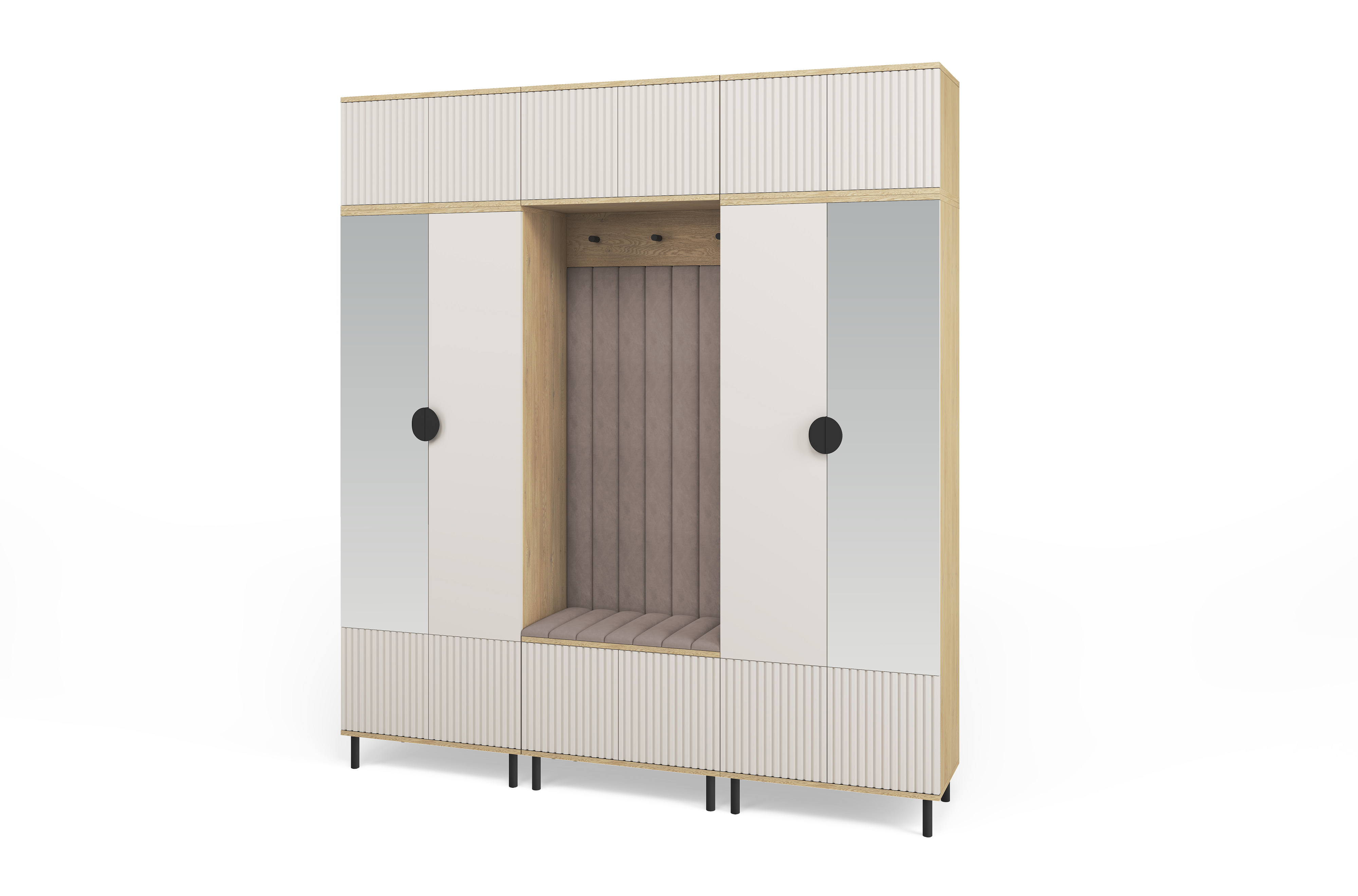 Bello Hallway Wardrobe Set 3 – Choose Leg Height, Mirror & Panel Colour | Cashmere & Cremona Oak