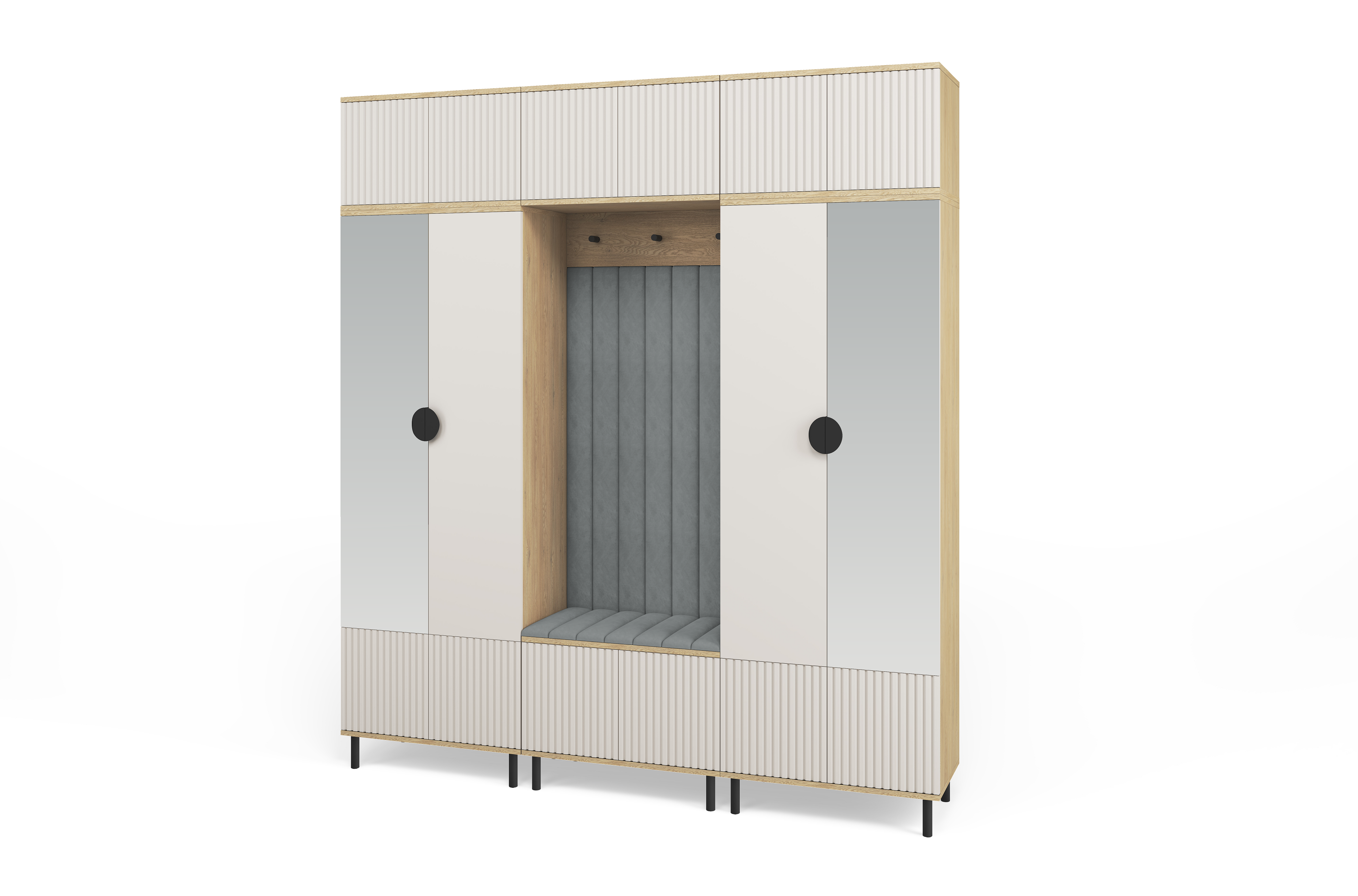 Bello Hallway Wardrobe Set 3 – Choose Leg Height, Mirror & Panel Colour | Cashmere & Cremona Oak
