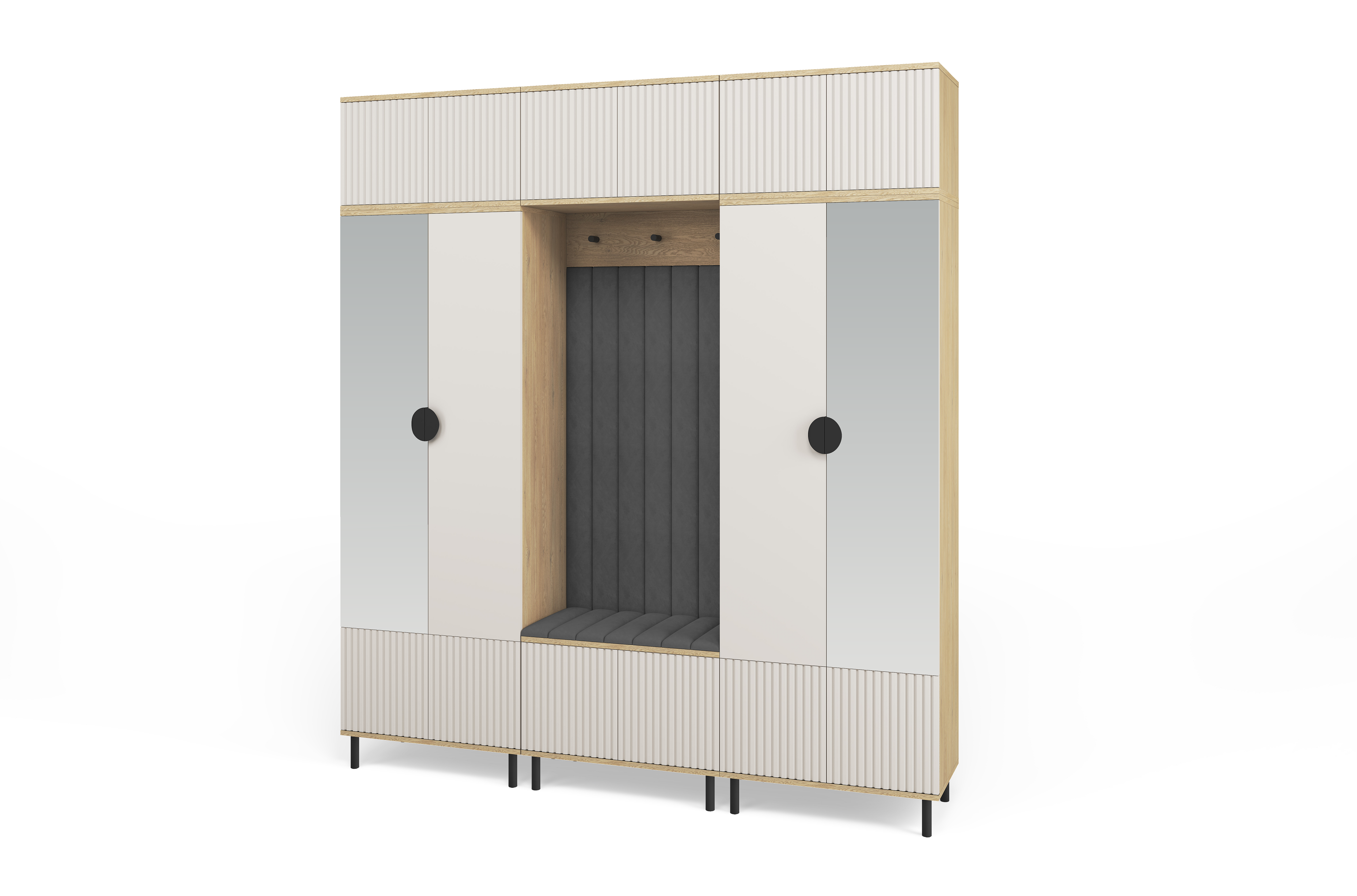 Bello Hallway Wardrobe Set 3 – Choose Leg Height, Mirror & Panel Colour | Cashmere & Cremona Oak