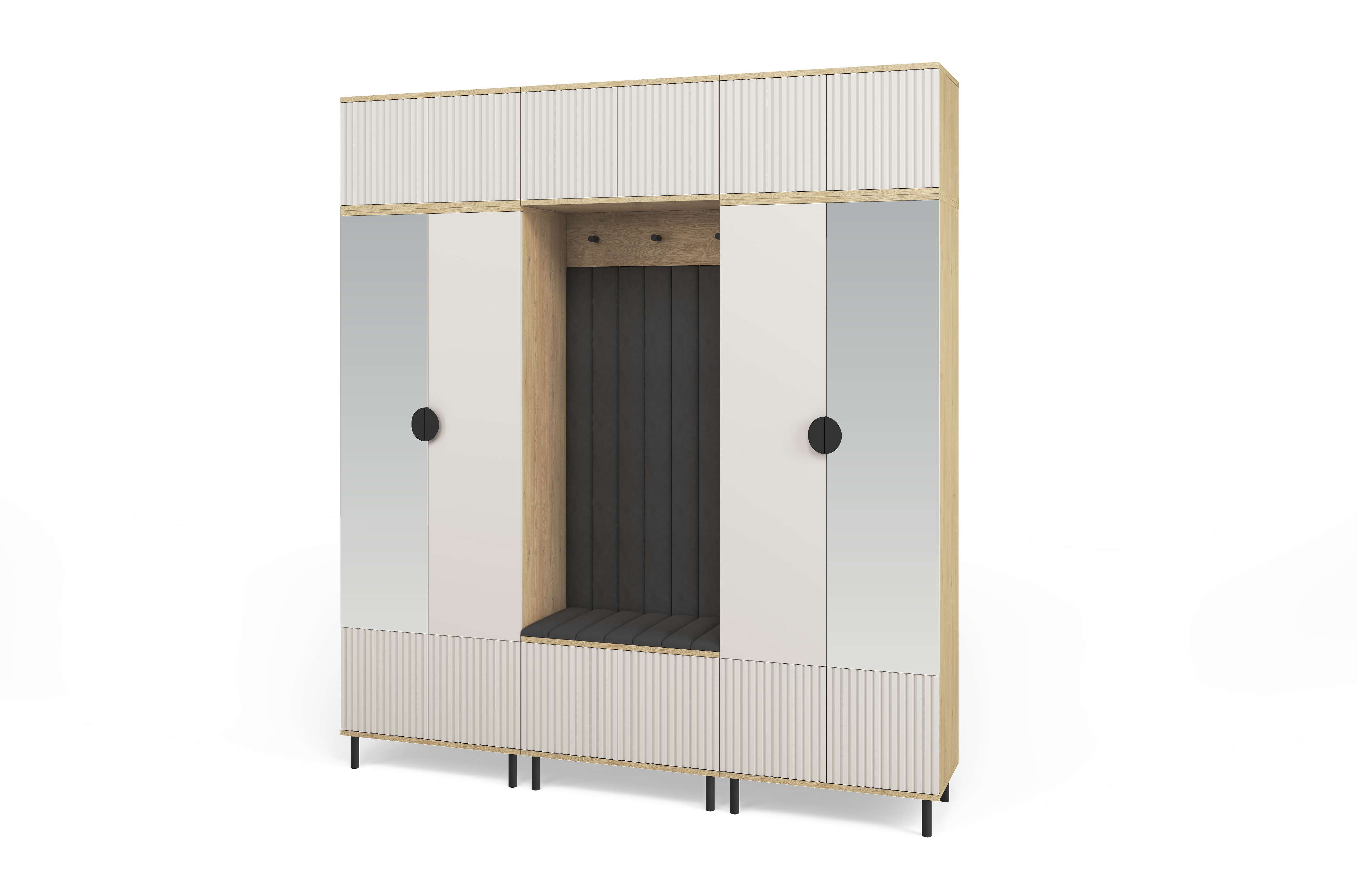 Bello Hallway Wardrobe Set 3 – Choose Leg Height, Mirror & Panel Colour | Cashmere & Cremona Oak