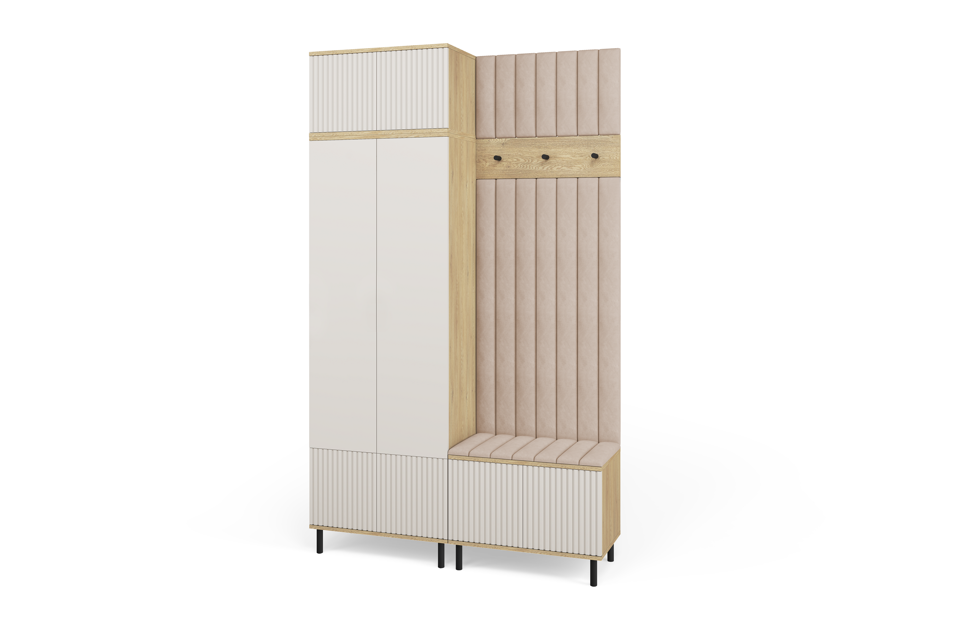 Bello Hallway Wardrobe Set 4 – Choose Leg Height, Mirror & Panel Colour | Cashmere & Cremona Oak