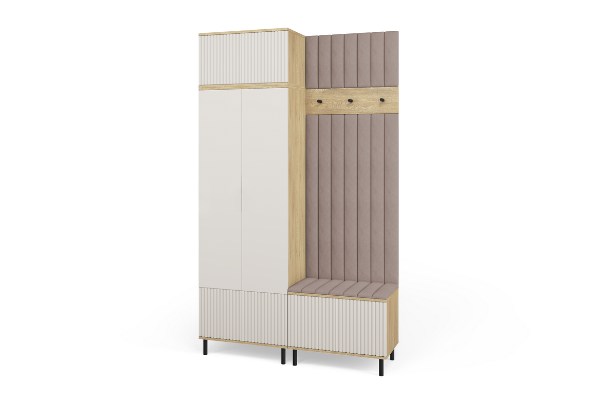 Bello Hallway Wardrobe Set 4 – Choose Leg Height, Mirror & Panel Colour | Cashmere & Cremona Oak
