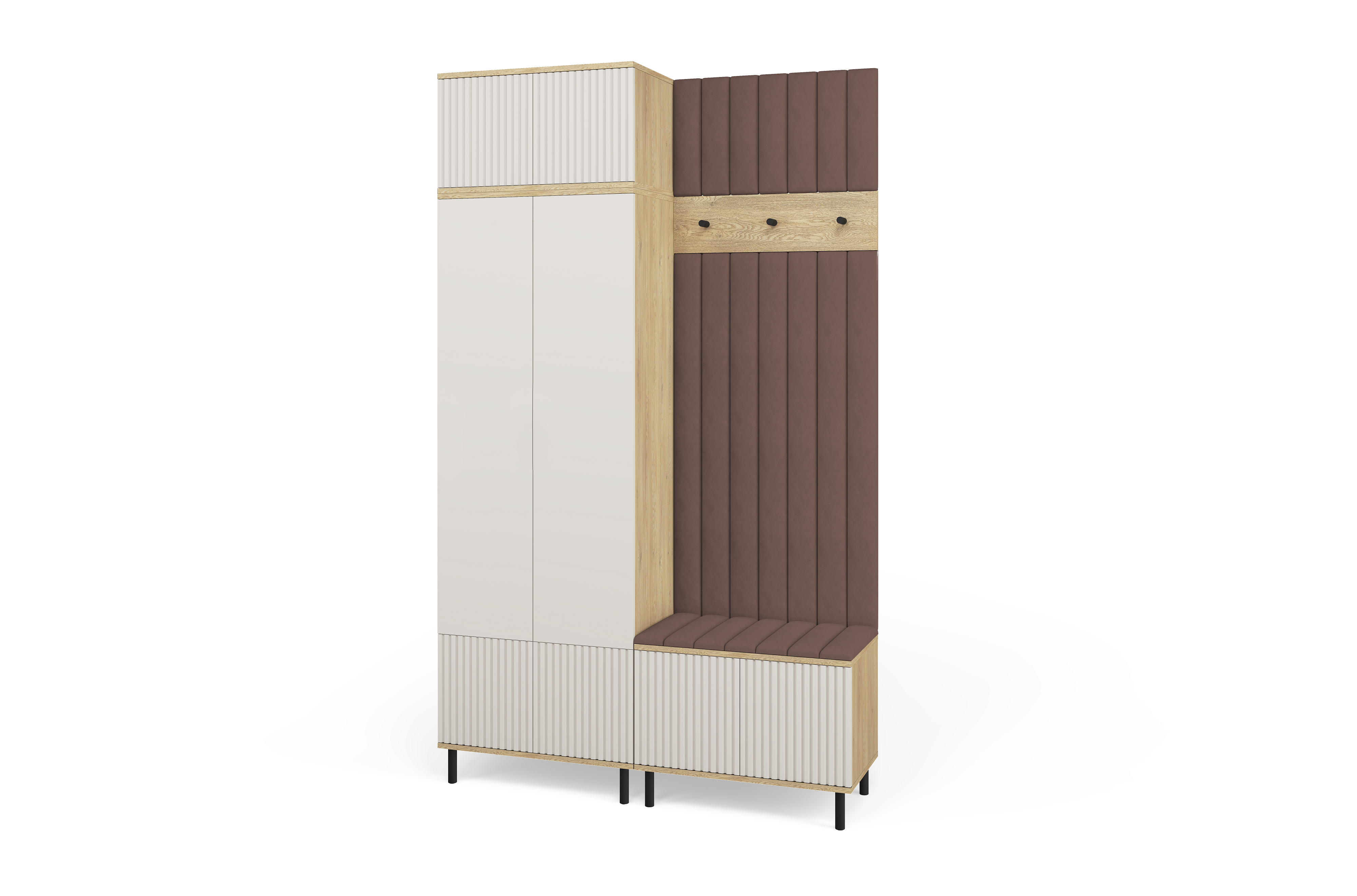Bello Hallway Wardrobe Set 4 – Choose Leg Height, Mirror & Panel Colour | Cashmere & Cremona Oak