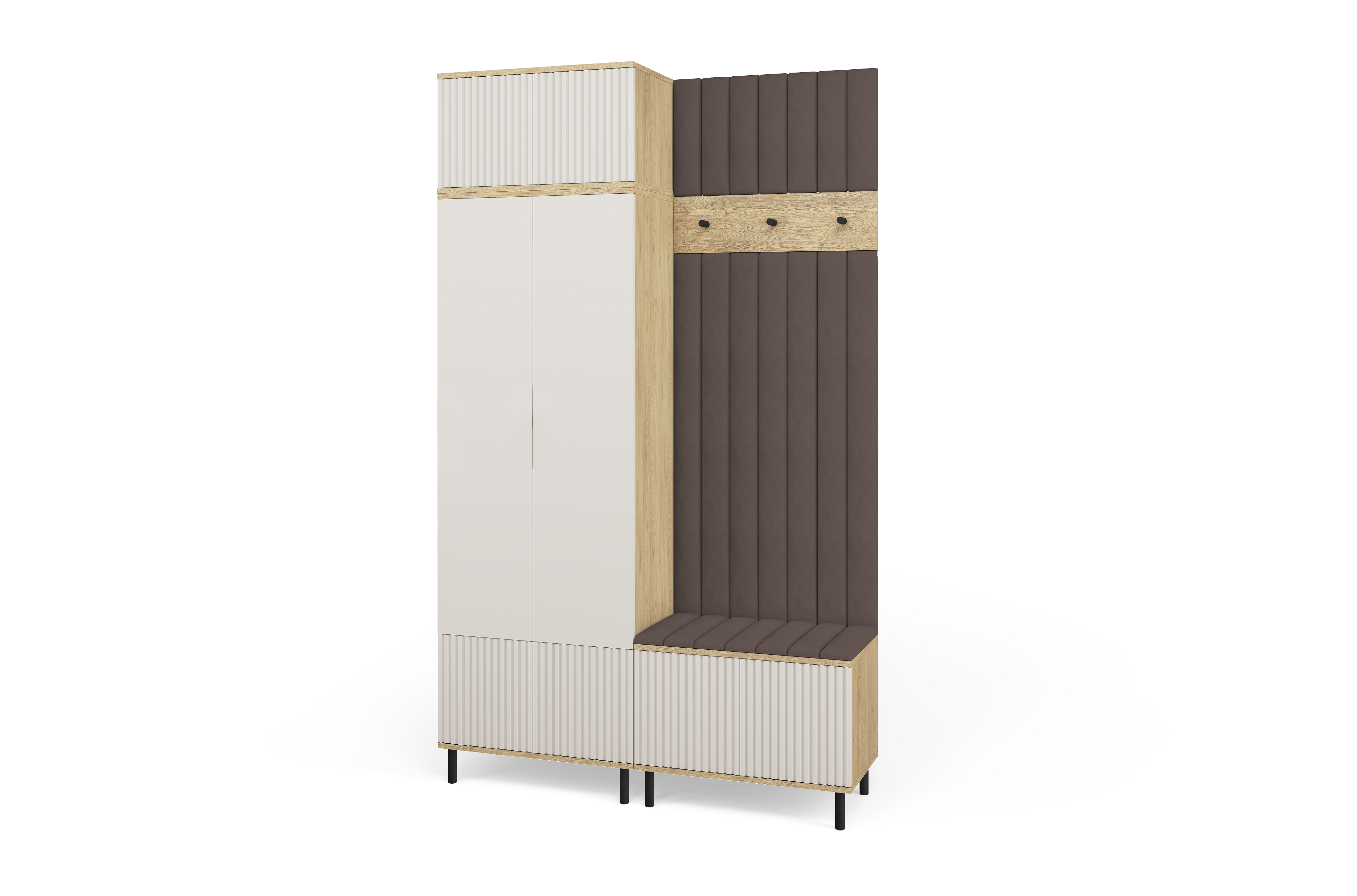 Bello Hallway Wardrobe Set 4 – Choose Leg Height, Mirror & Panel Colour | Cashmere & Cremona Oak