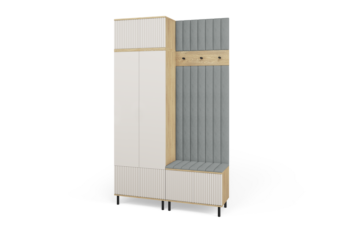 Bello Hallway Wardrobe Set 4 – Choose Leg Height, Mirror & Panel Colour | Cashmere & Cremona Oak