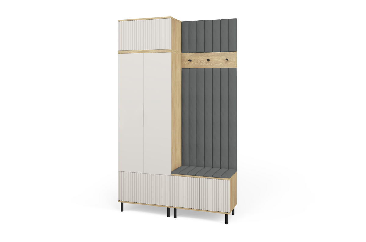 Bello Hallway Wardrobe Set 4 – Choose Leg Height, Mirror & Panel Colour | Cashmere & Cremona Oak