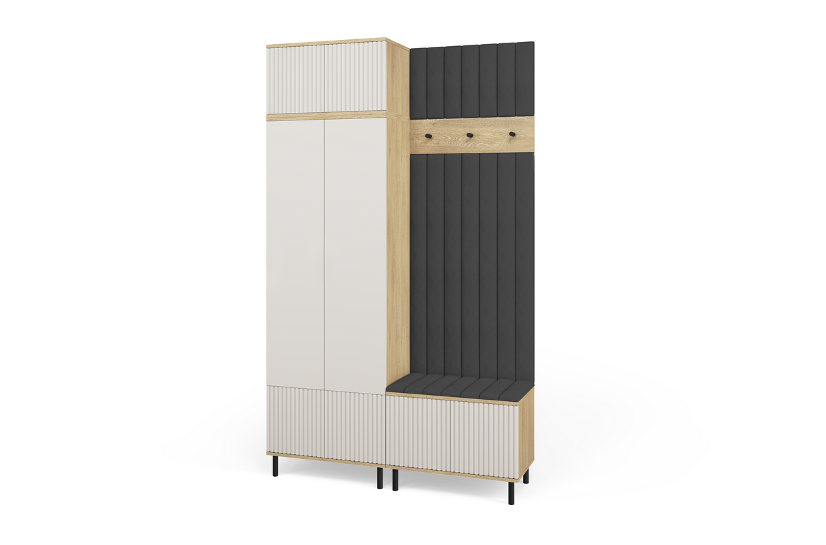 Bello Hallway Wardrobe Set 4 – Choose Leg Height, Mirror & Panel Colour | Cashmere & Cremona Oak