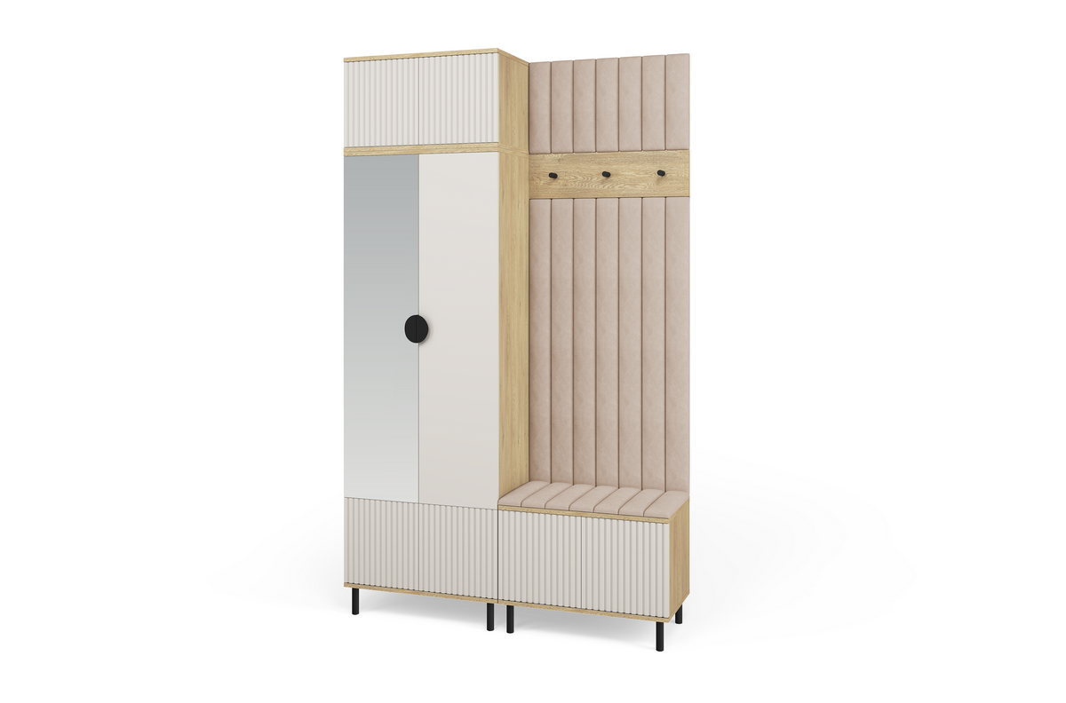 Bello Hallway Wardrobe Set 4 – Choose Leg Height, Mirror & Panel Colour | Cashmere & Cremona Oak