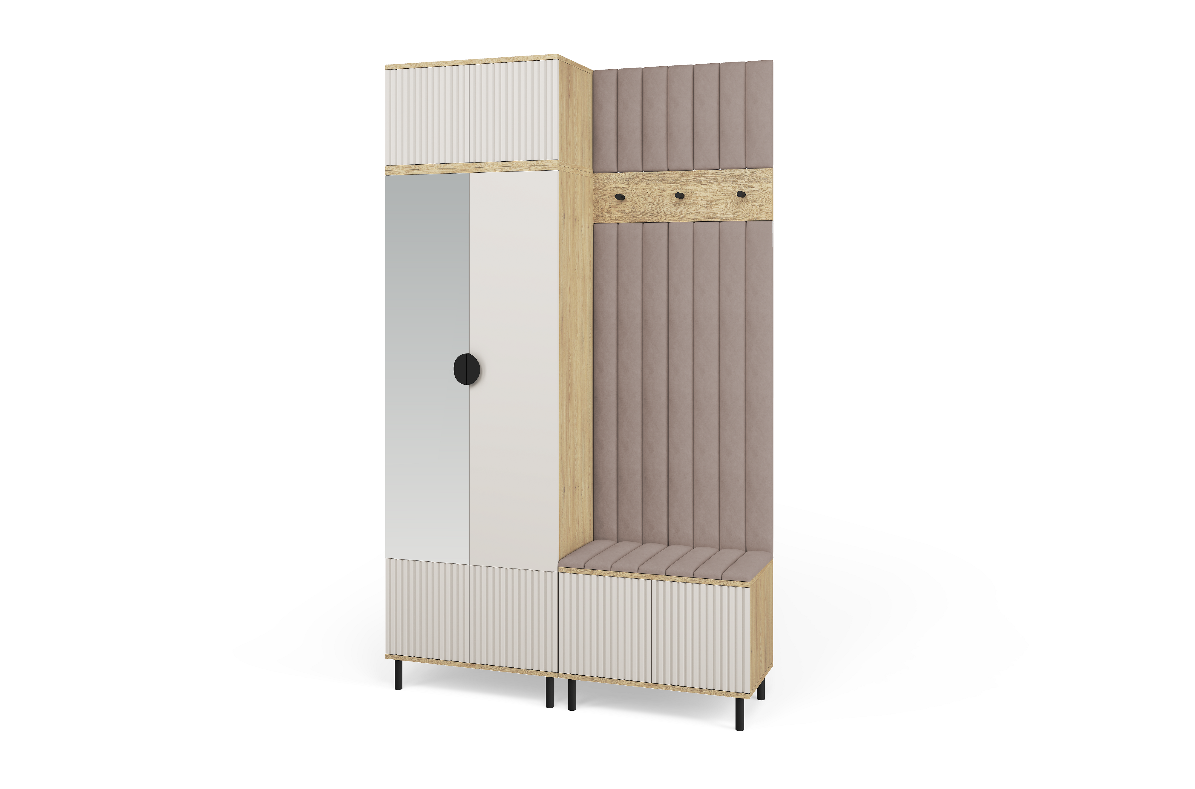Bello Hallway Wardrobe Set 4 – Choose Leg Height, Mirror & Panel Colour | Cashmere & Cremona Oak