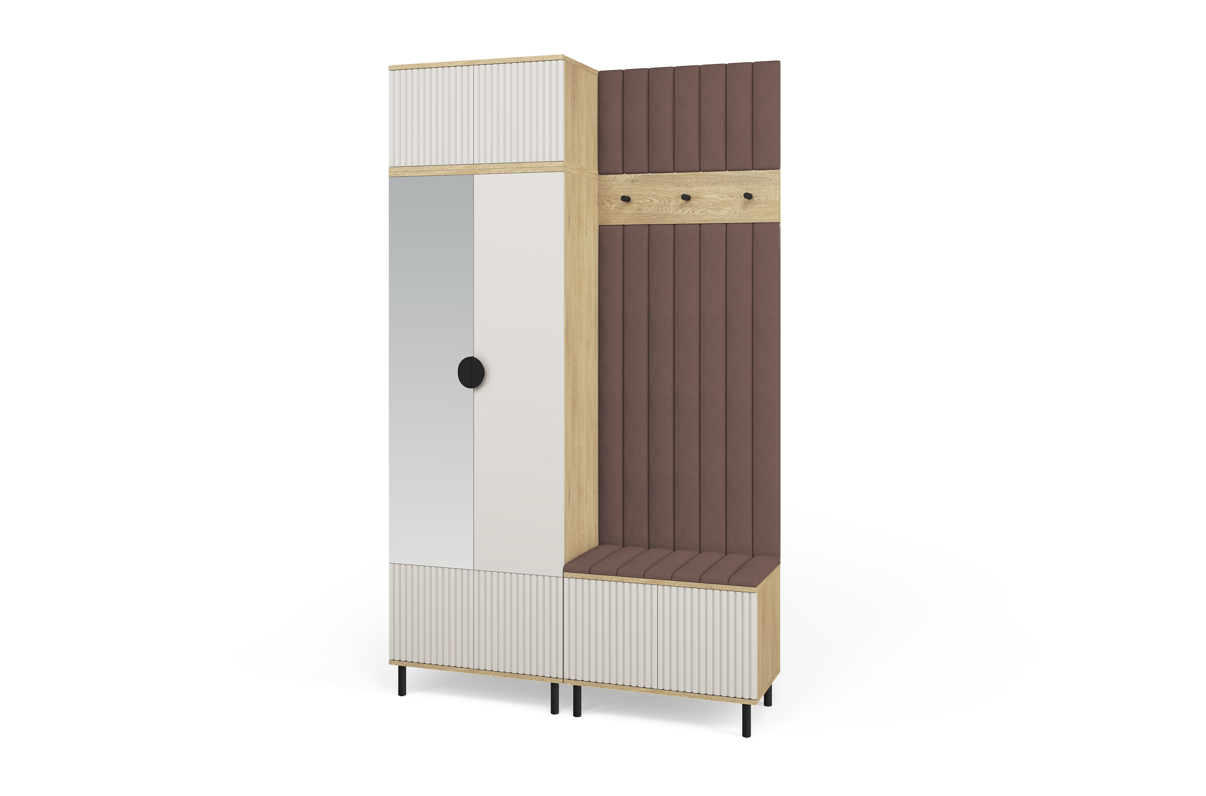 Bello Hallway Wardrobe Set 4 – Choose Leg Height, Mirror & Panel Colour | Cashmere & Cremona Oak