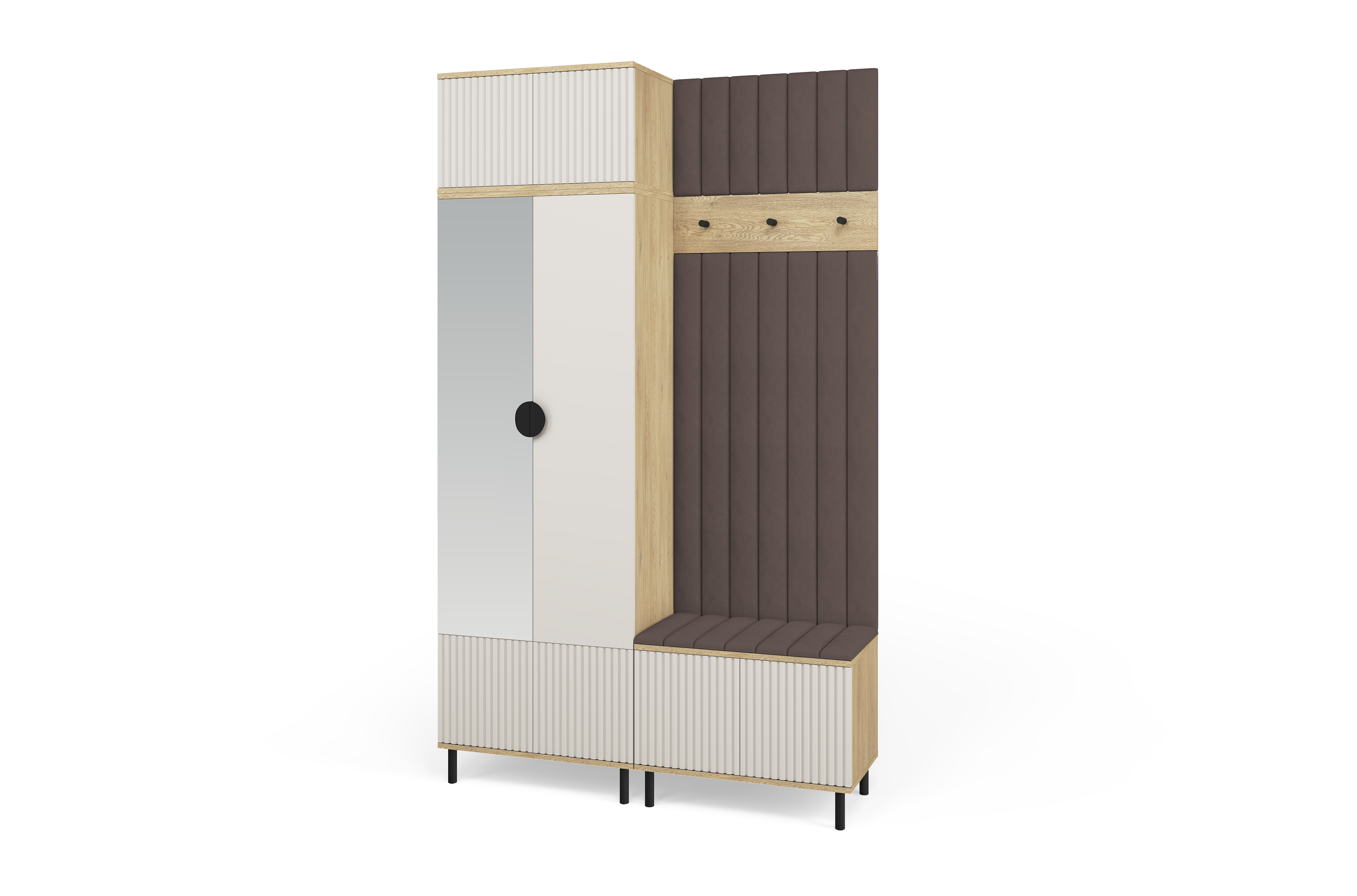 Bello Hallway Wardrobe Set 4 – Choose Leg Height, Mirror & Panel Colour | Cashmere & Cremona Oak