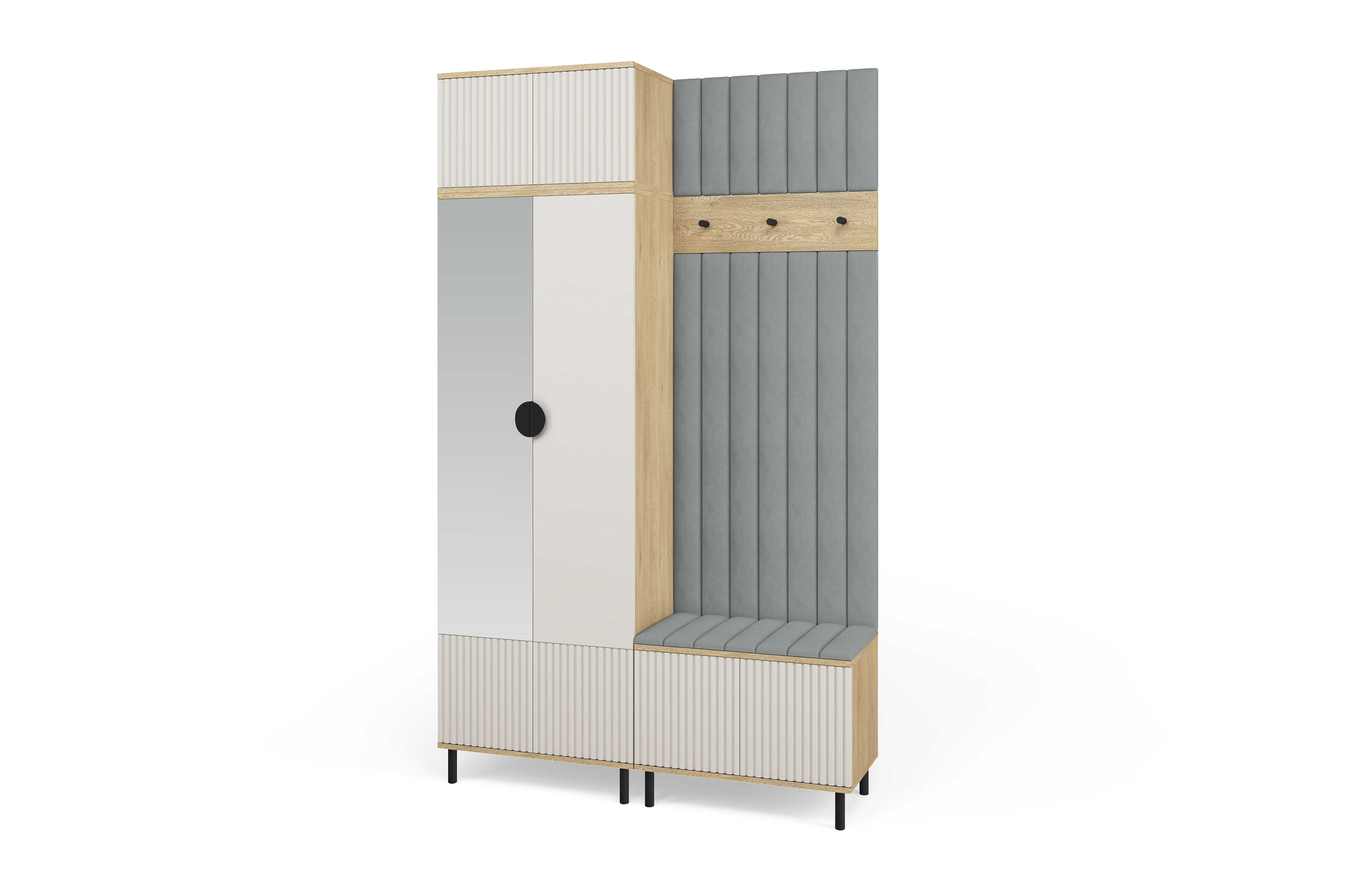 Bello Hallway Wardrobe Set 4 – Choose Leg Height, Mirror & Panel Colour | Cashmere & Cremona Oak