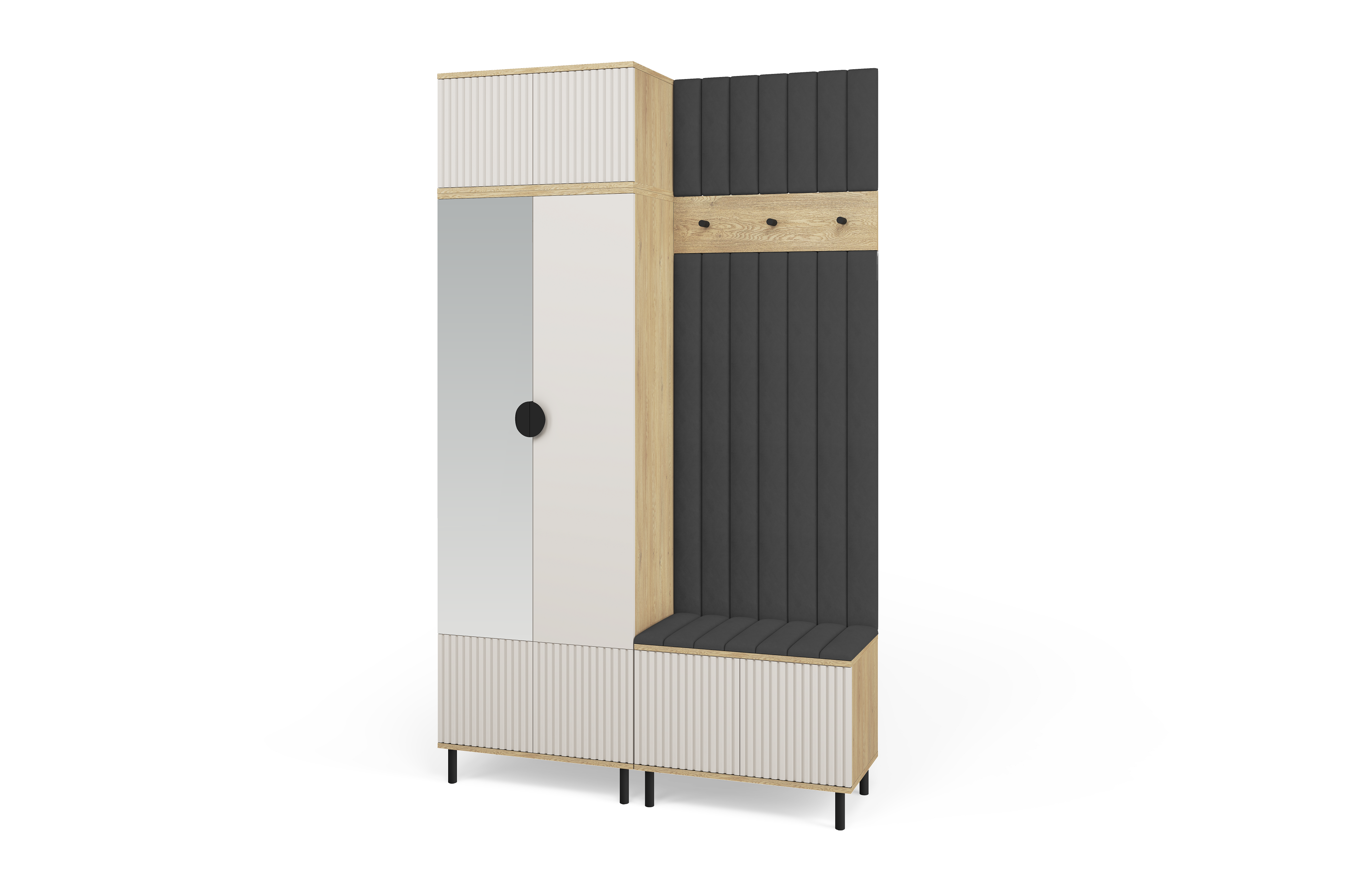 Bello Hallway Wardrobe Set 4 – Choose Leg Height, Mirror & Panel Colour | Cashmere & Cremona Oak