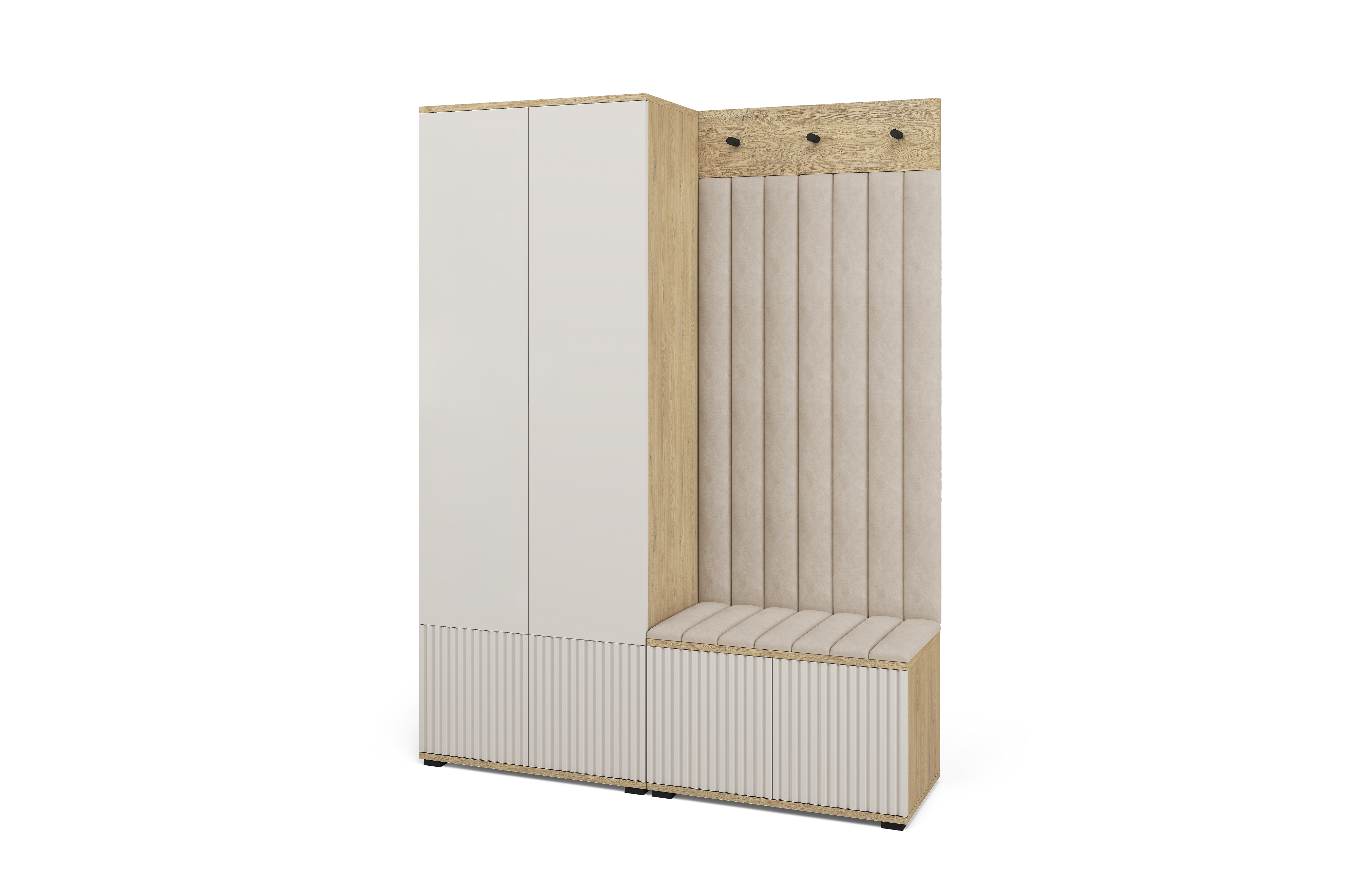 Bello Hallway Wardrobe Set 1 – Choose Leg Height, Mirror & Panel Colour | Cashmere & Cremona Oak